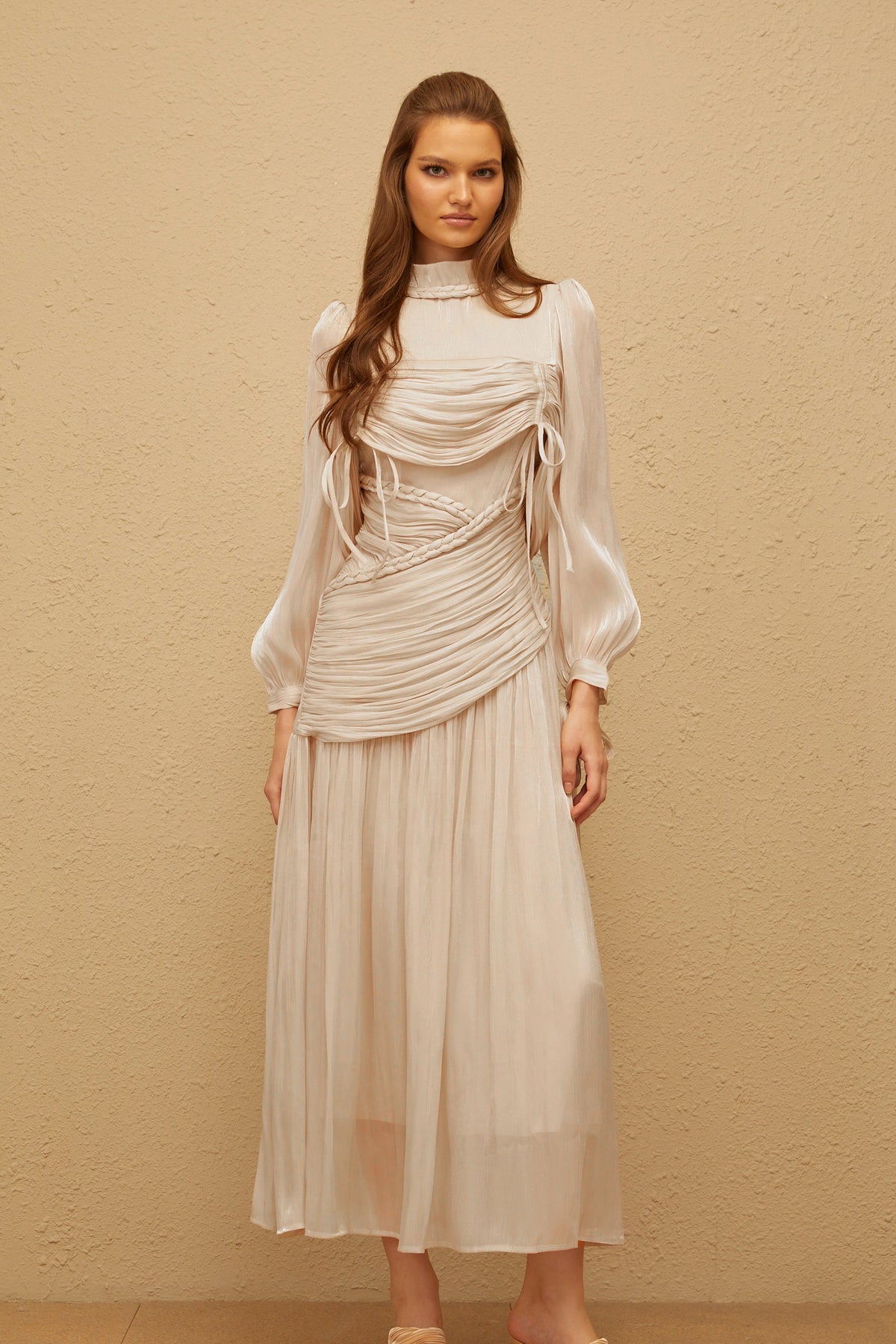 Amour Grey Ruched Glossy Maxi Dress (Final Sale)