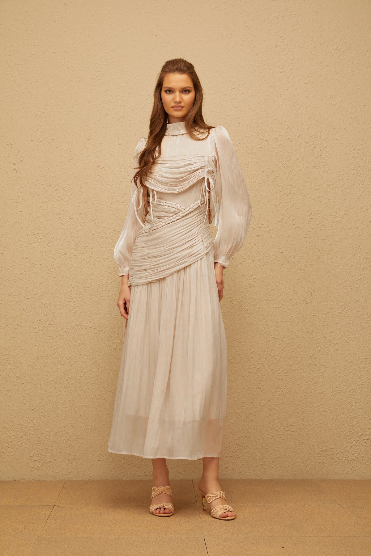 Amour Grey Ruched Glossy Maxi Dress (Final Sale)