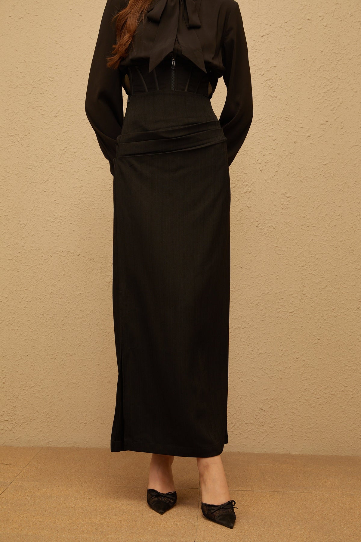 Eléonore Black Ruched Maxi Skirt