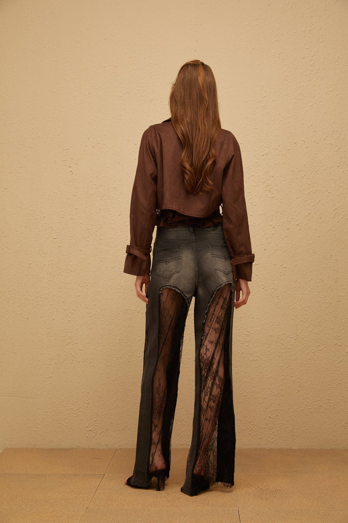 Esperanza Brown Belted Suede Short Biker Jacket