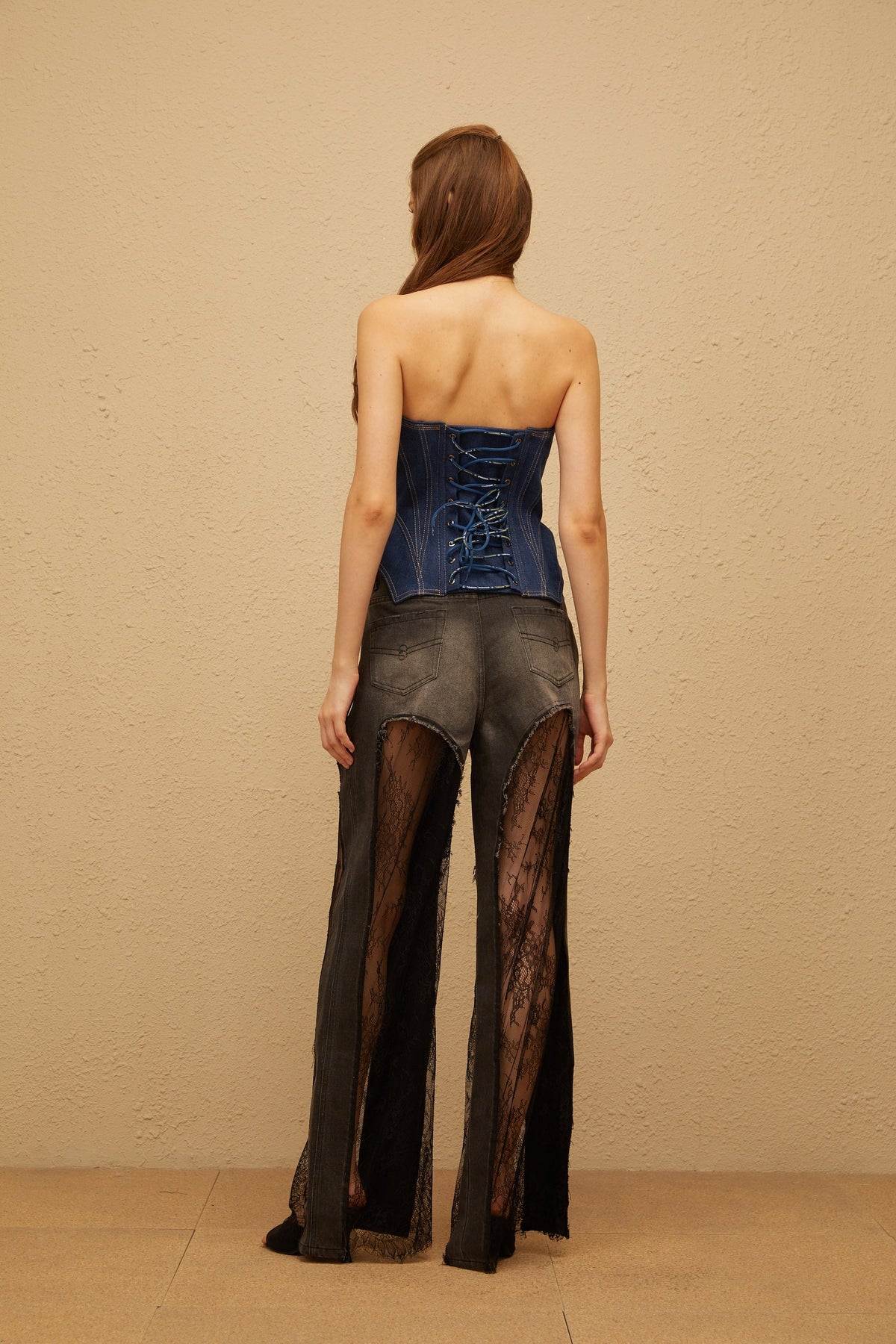 Céleste Blue Contrast Stitching Denim Corset Top