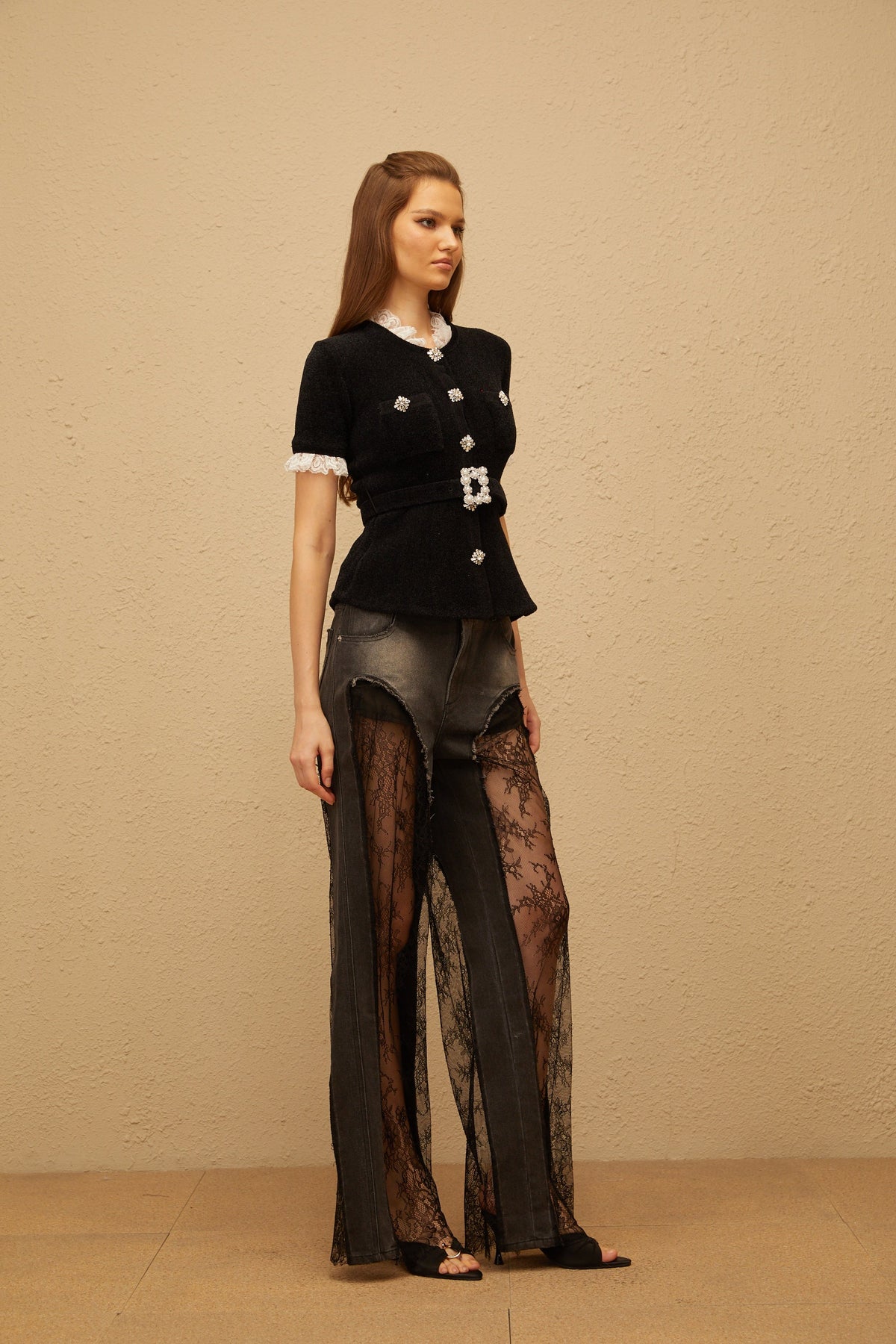 Mathilde Black Embellished Furry Knit Top