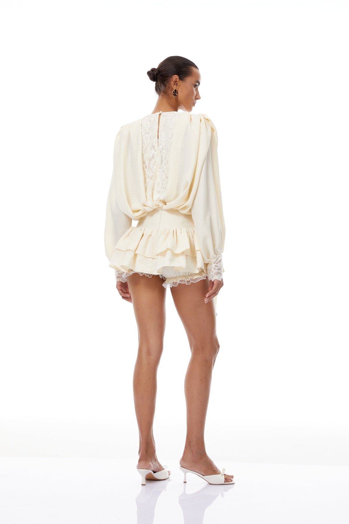 Victoire Neutral Lace Panel Blouse & Skirt Set