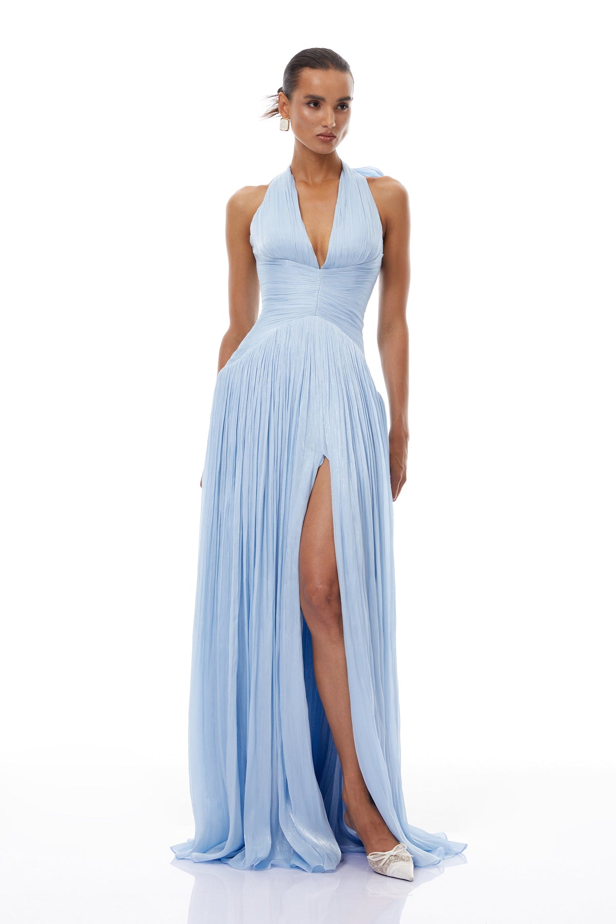 Térébenthine Blue Glossy Gathered Maxi Dress