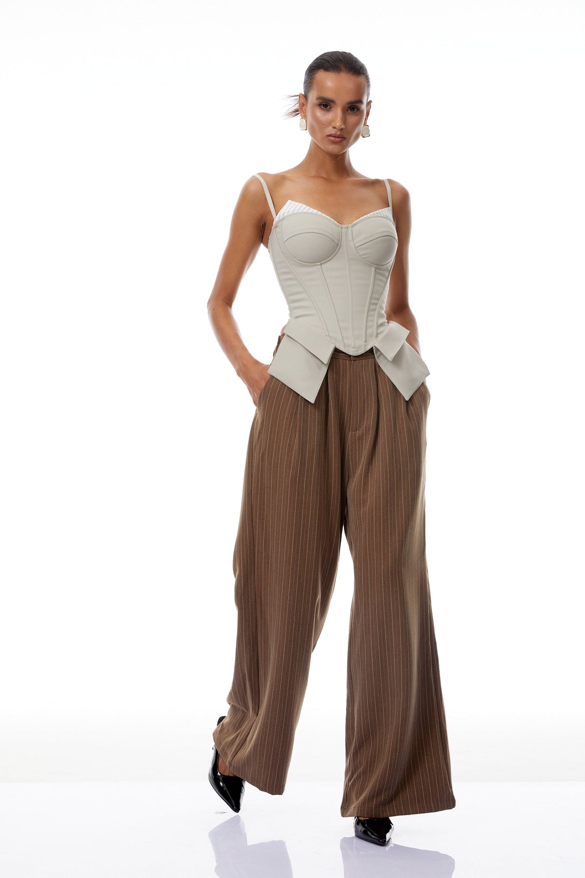 Virág Grey Stripe Panel Corset Top