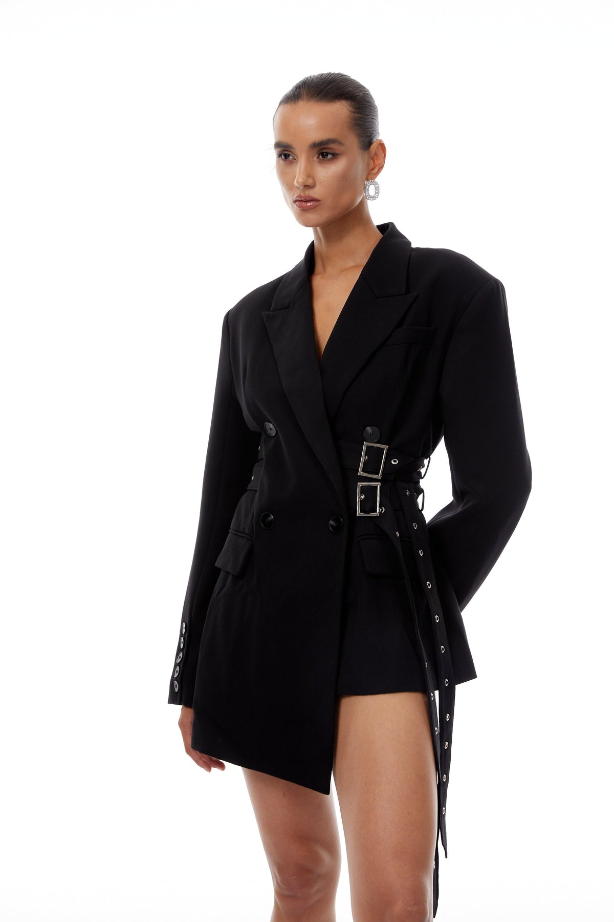 Orsolya Black Belted Asymmetrical Blazer