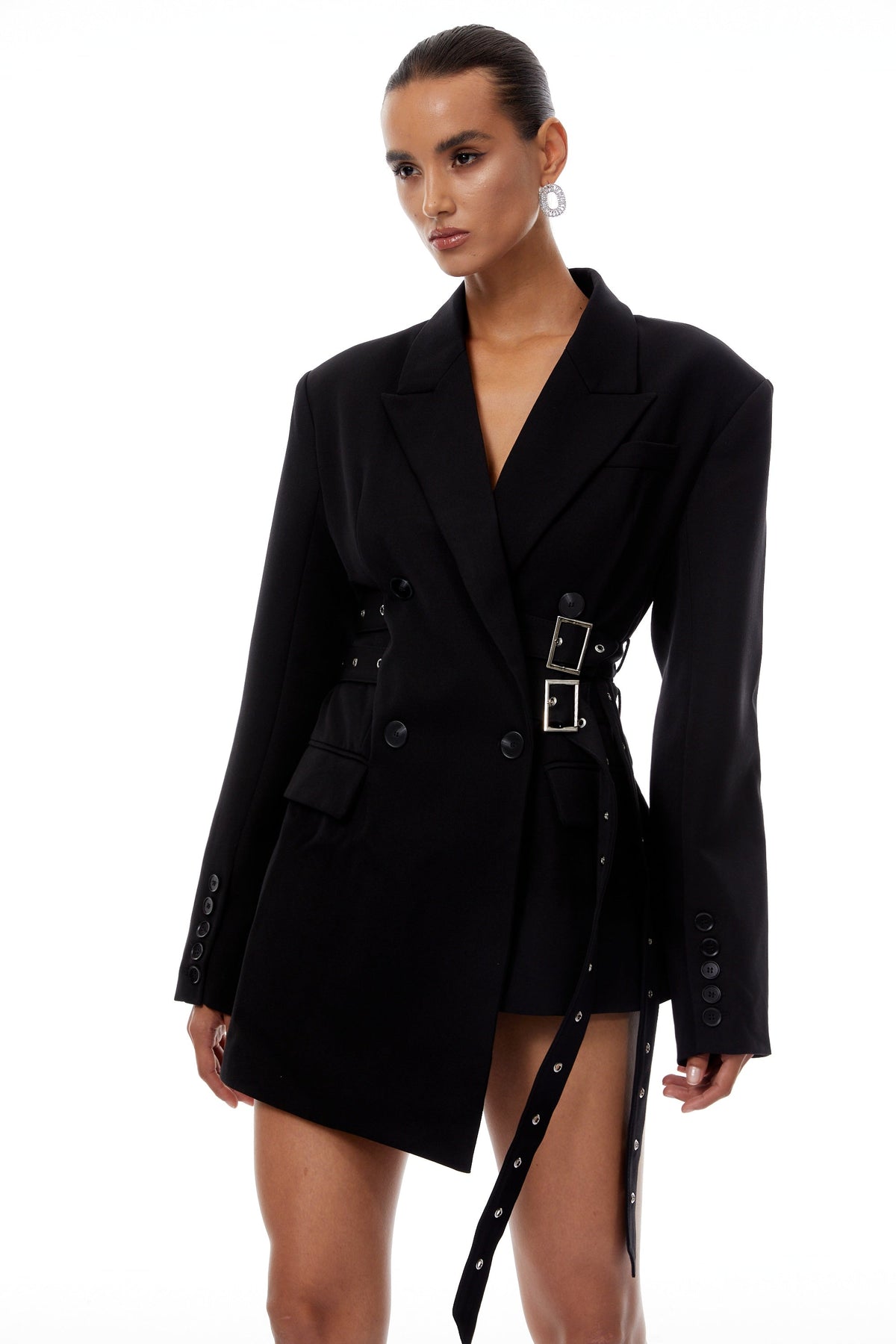 Orsolya Black Belted Asymmetrical Blazer