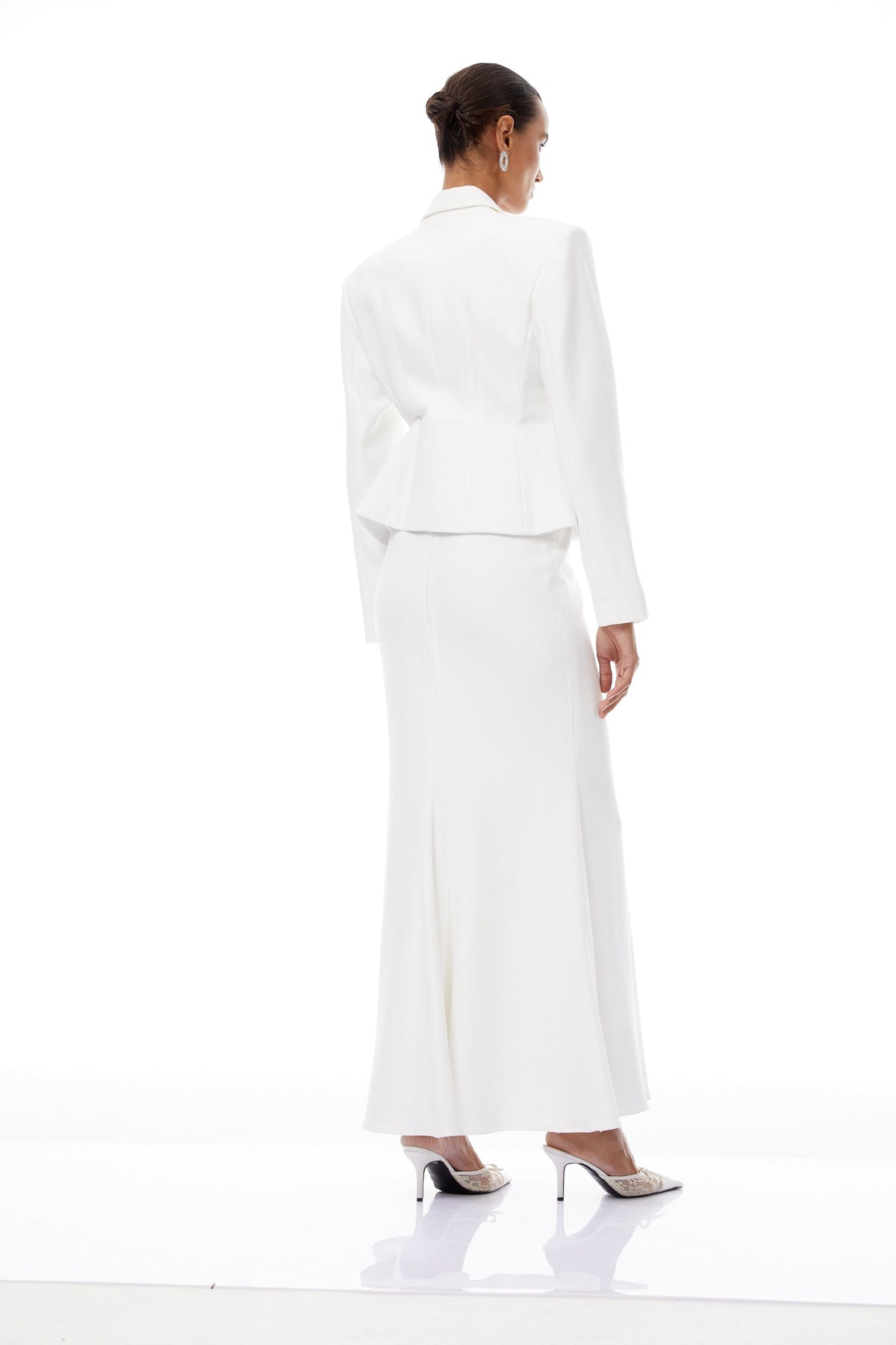 Odette White 3D Petal Blazer & Skirt Set - White
