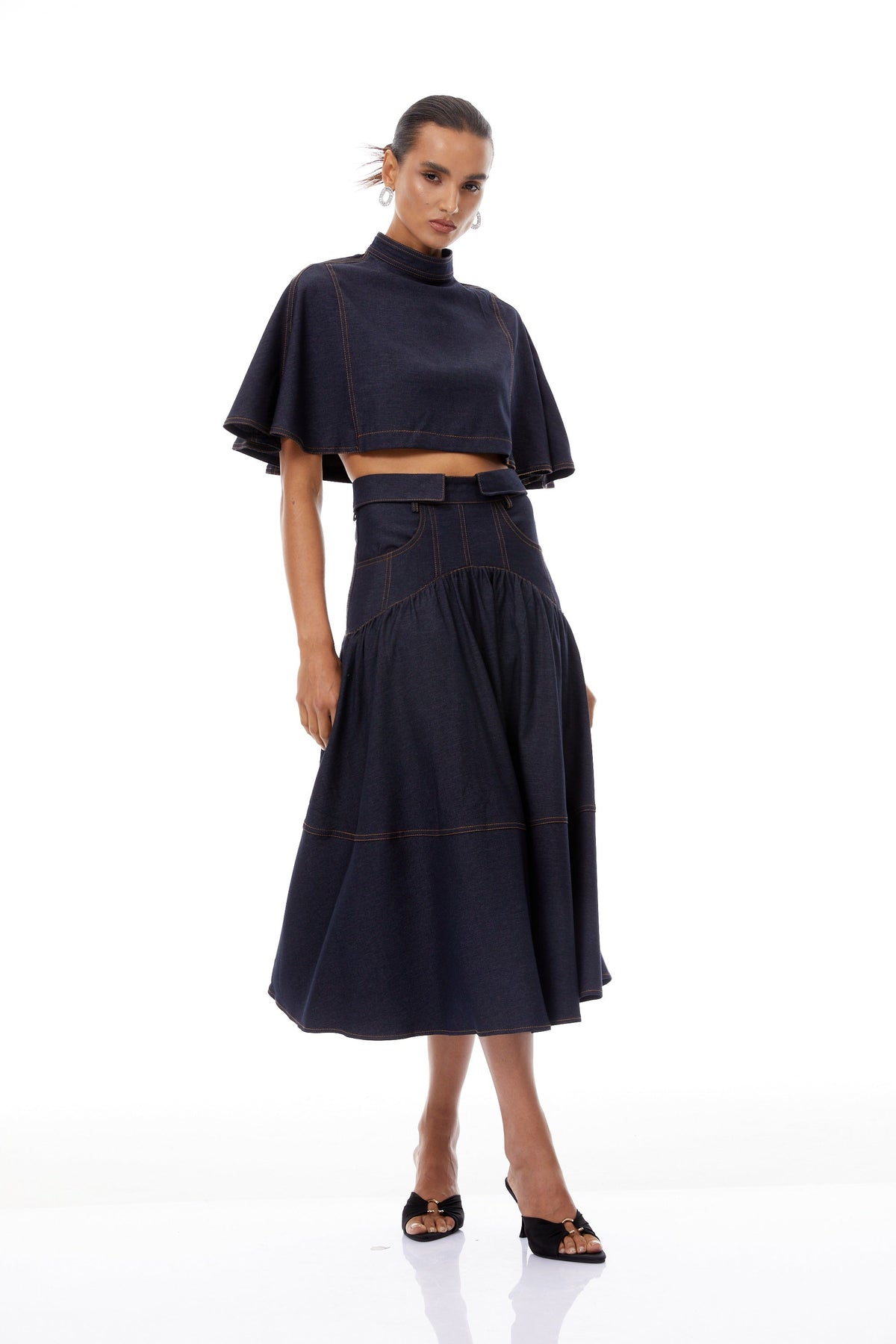 Octavie Indigo Blue Contrast Stitching Denim Set