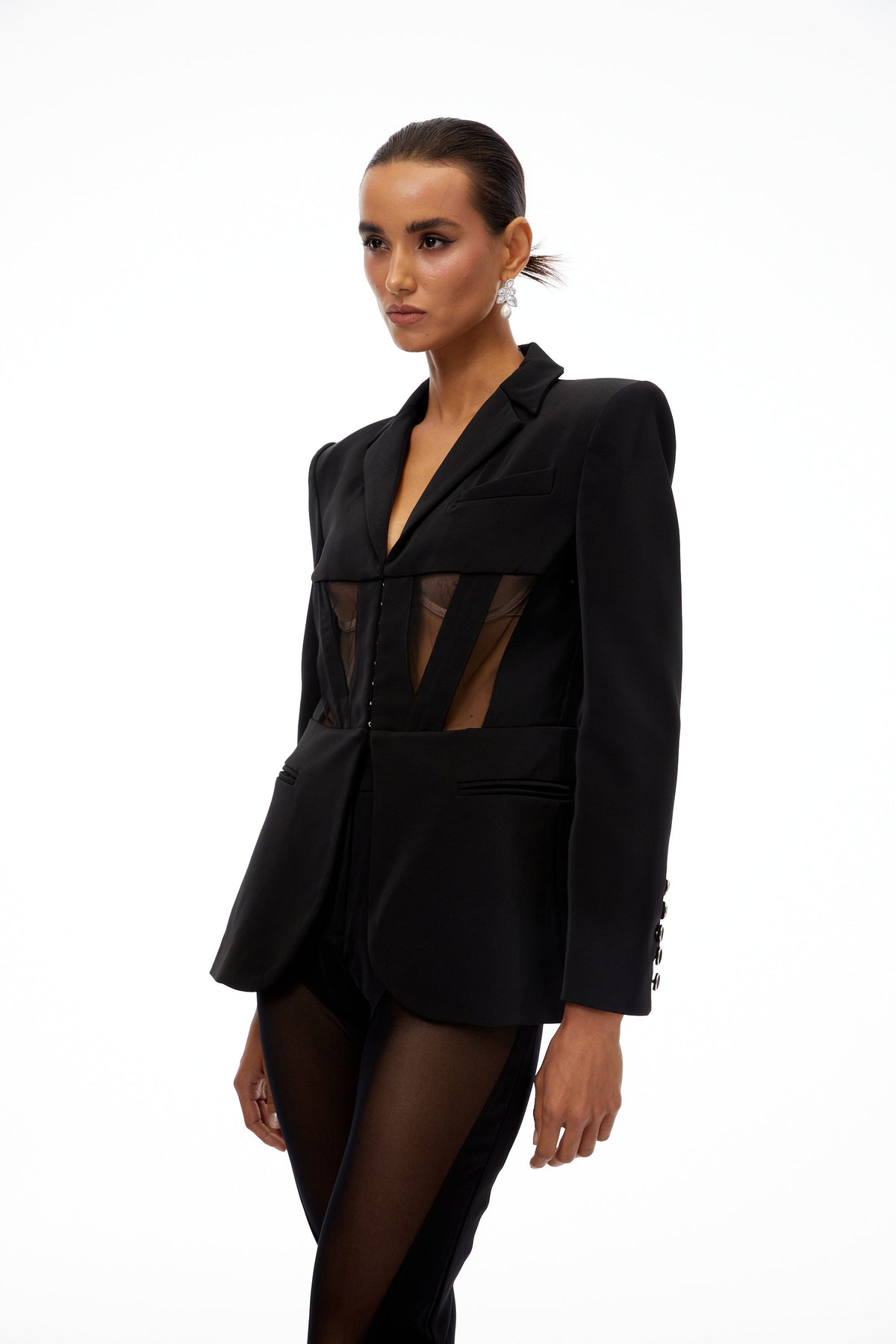 Noémie Black Corset Panelled Blazer (Final Sale)
