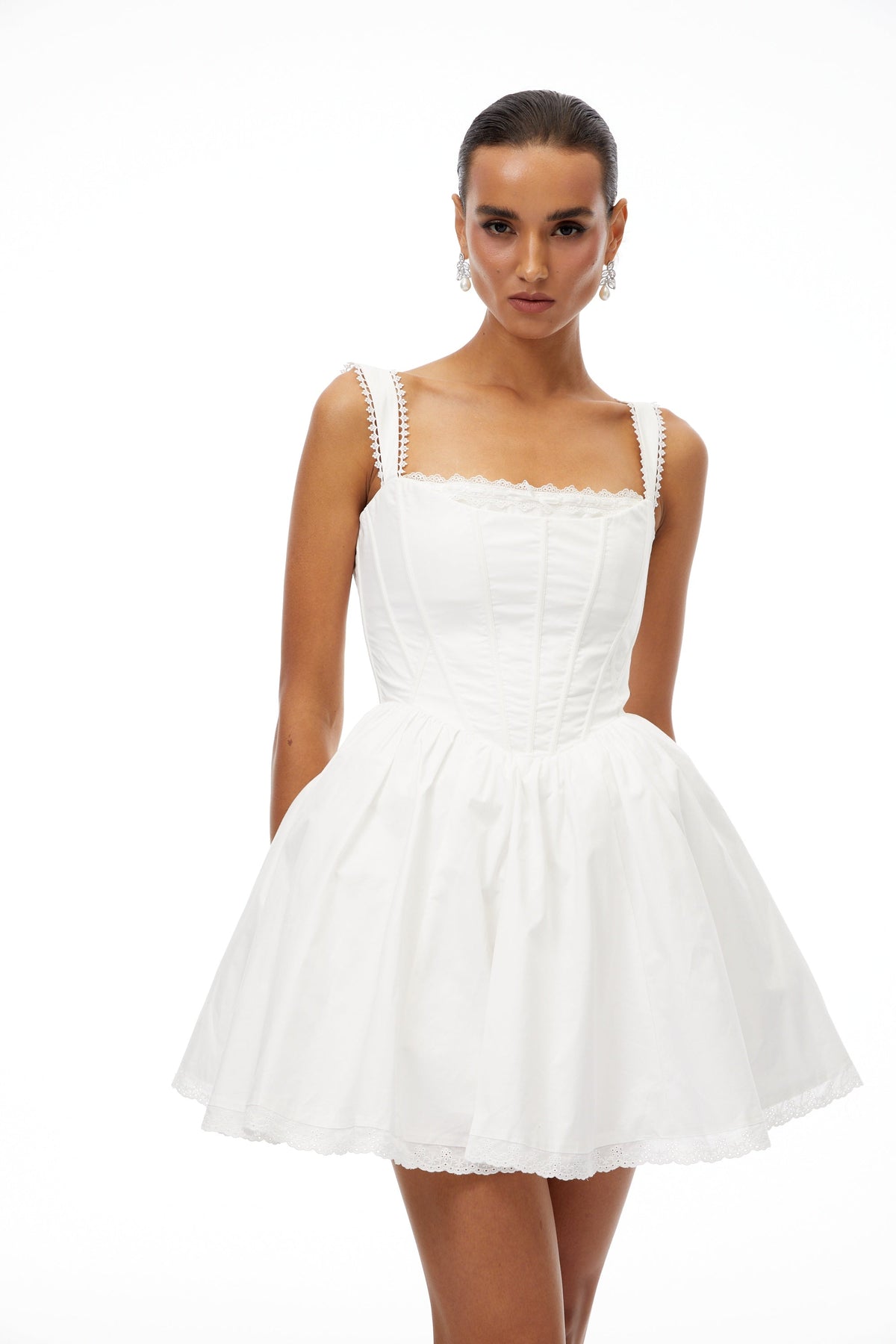 Béatrice White Lace Trim Corset Mini Dress