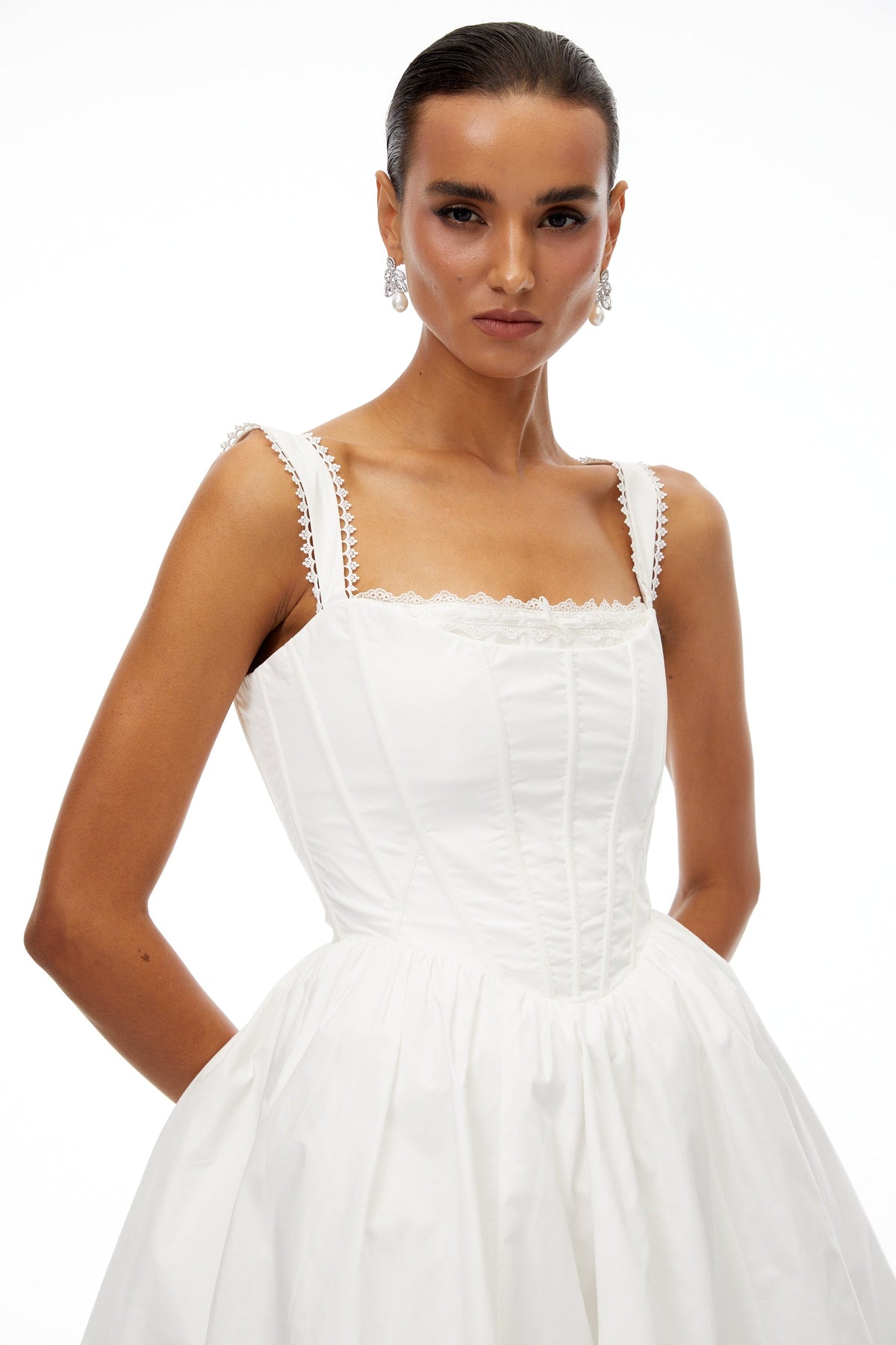 Béatrice White Lace Trim Corset Mini Dress