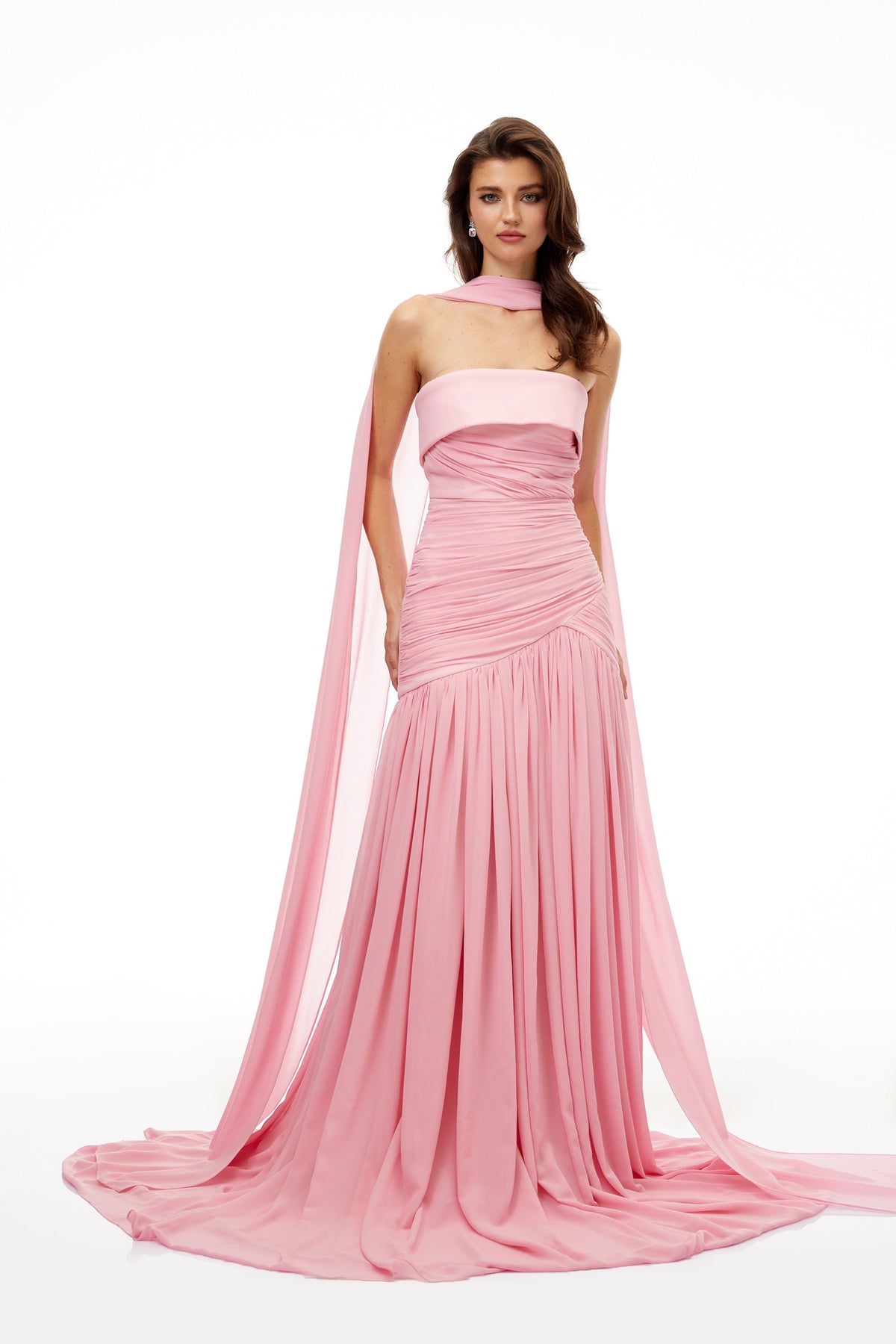 Laetitia Pink Pleated Train Ruched Maxi Dress (Final Sale-US Only)