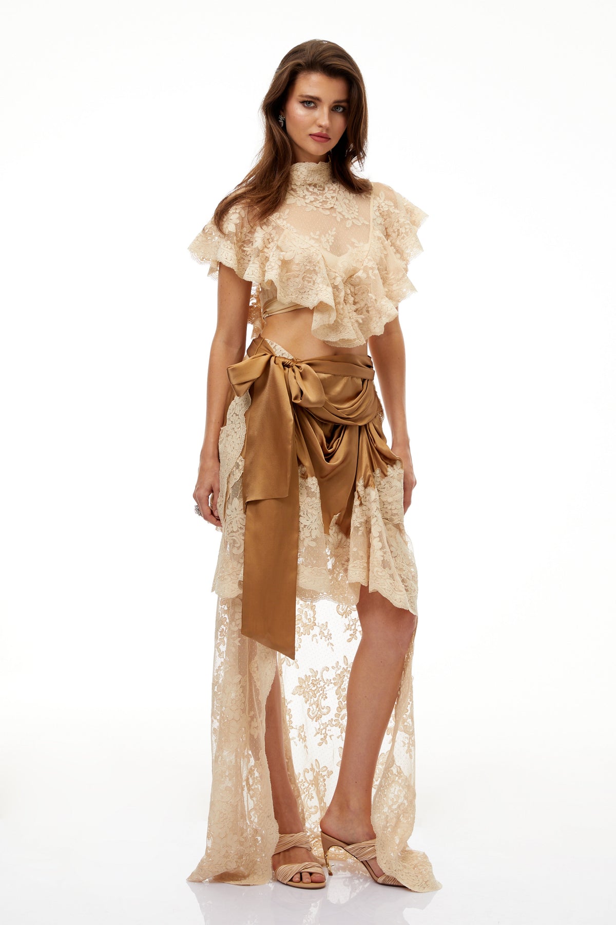 Pascale Neutrals Ribbon Detail Lace Top