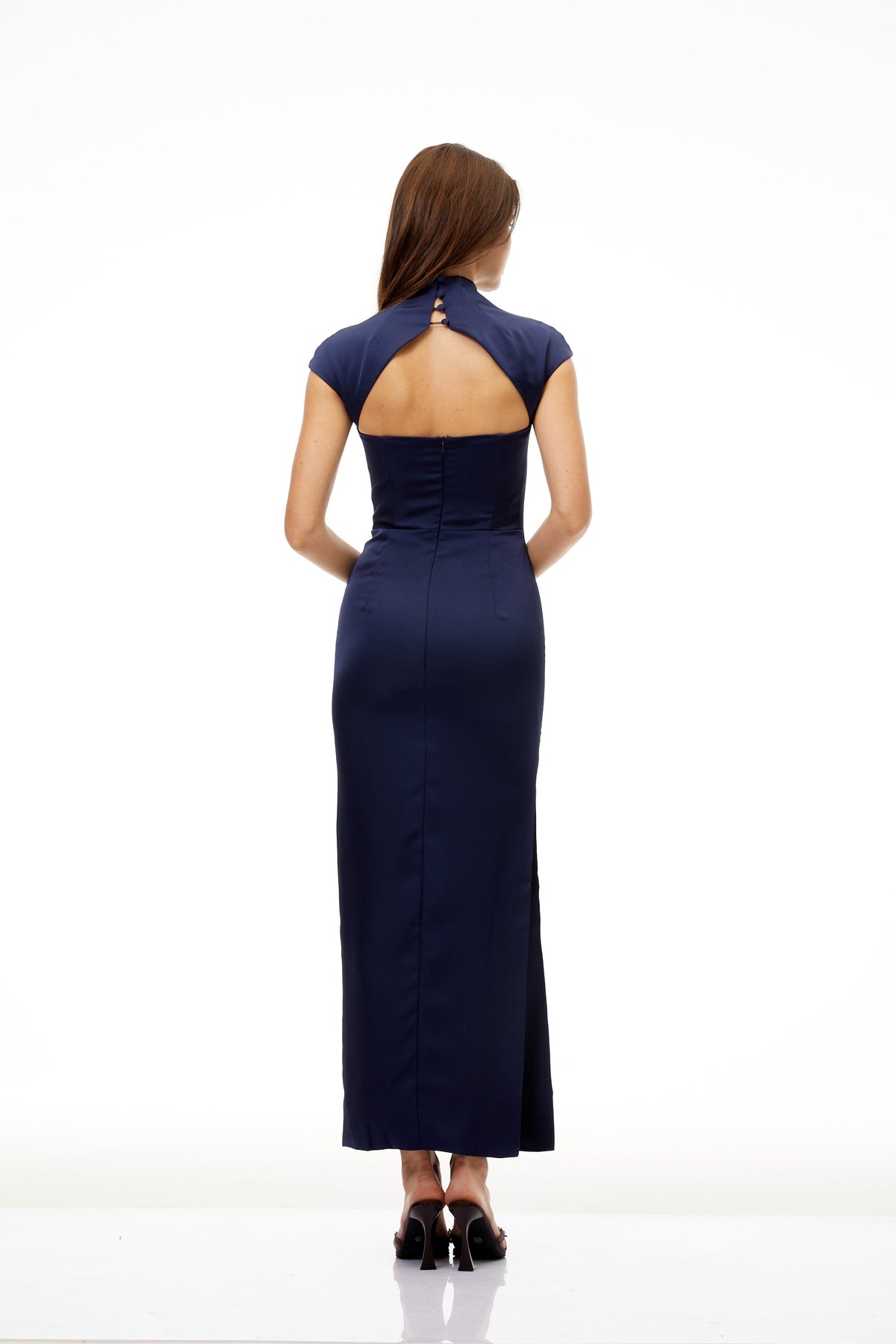 Karine Navy Blue Satin Pencil Maxi Dress (Final Sale)