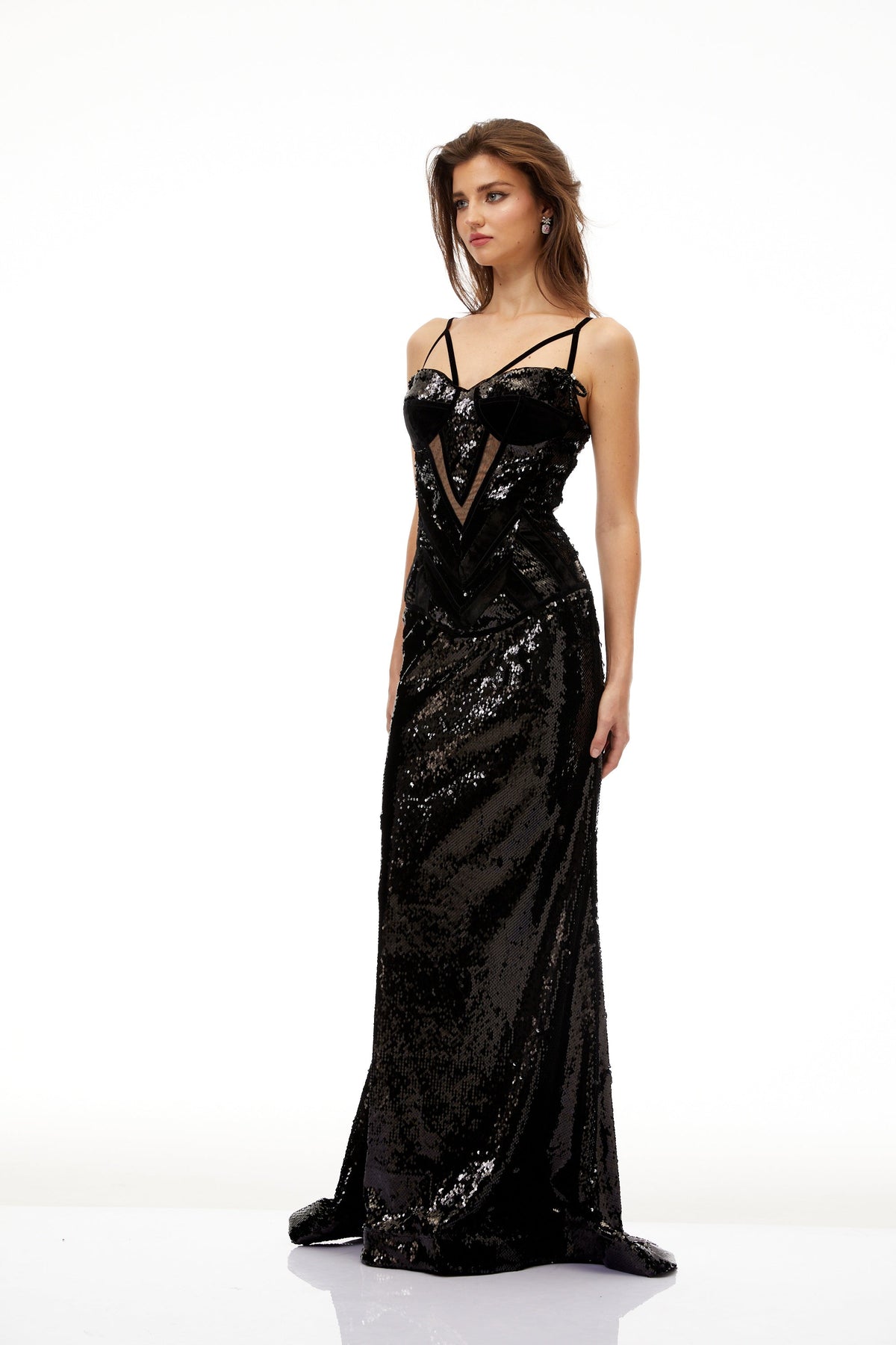 Tünde Black Sequined Mermaid Maxi Gown