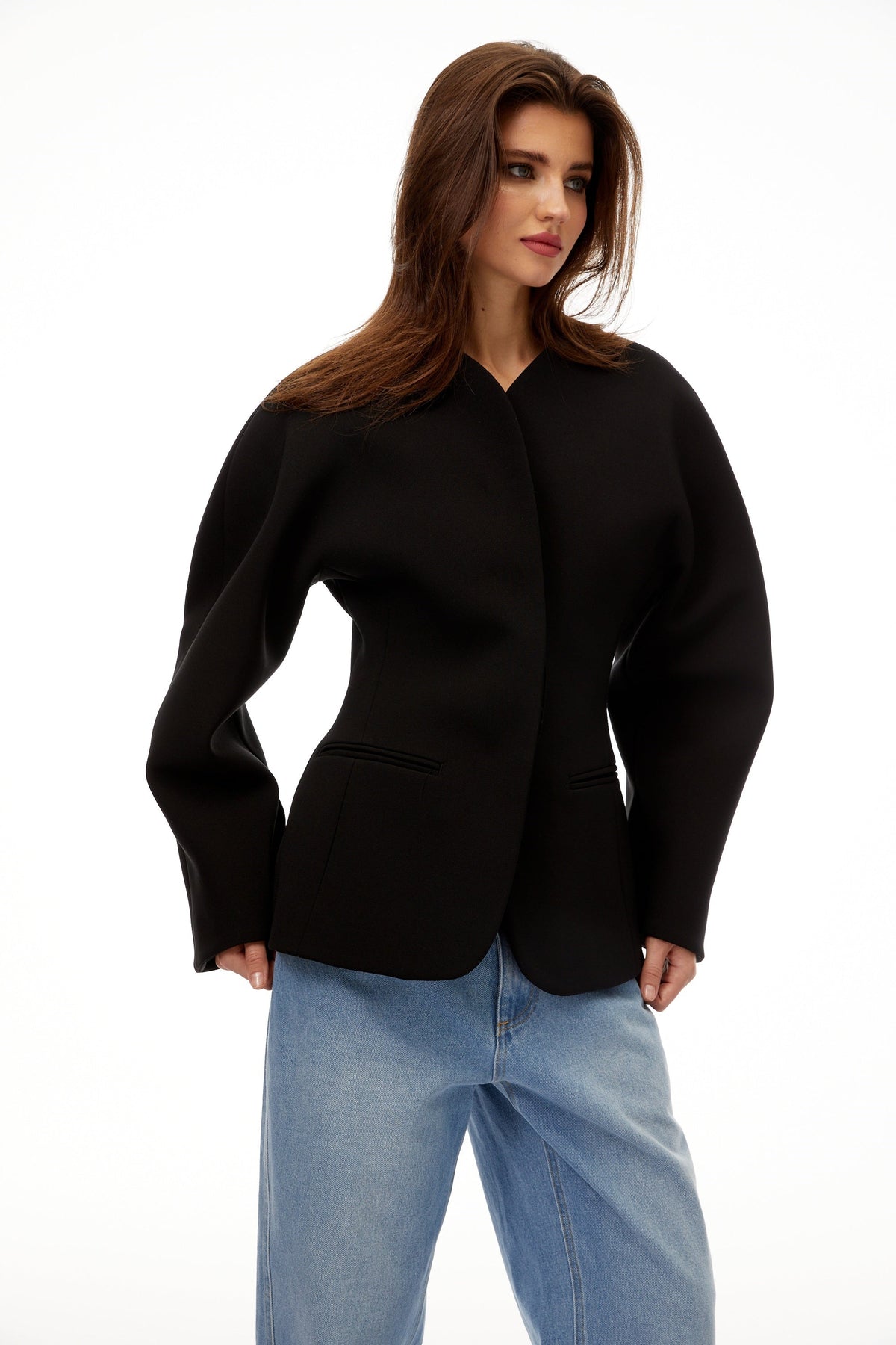 Consuelo Black Collarless Peplum Waist Blazer - Black