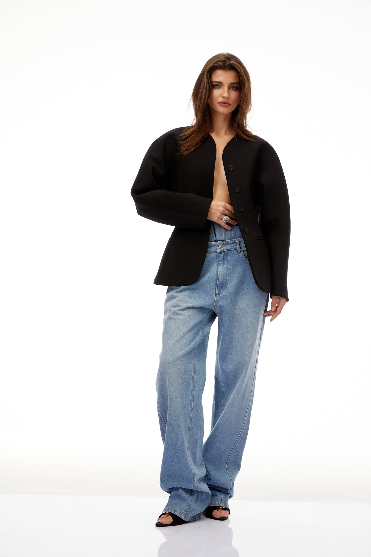 Consuelo Black Collarless Peplum Waist Blazer - Jet Black