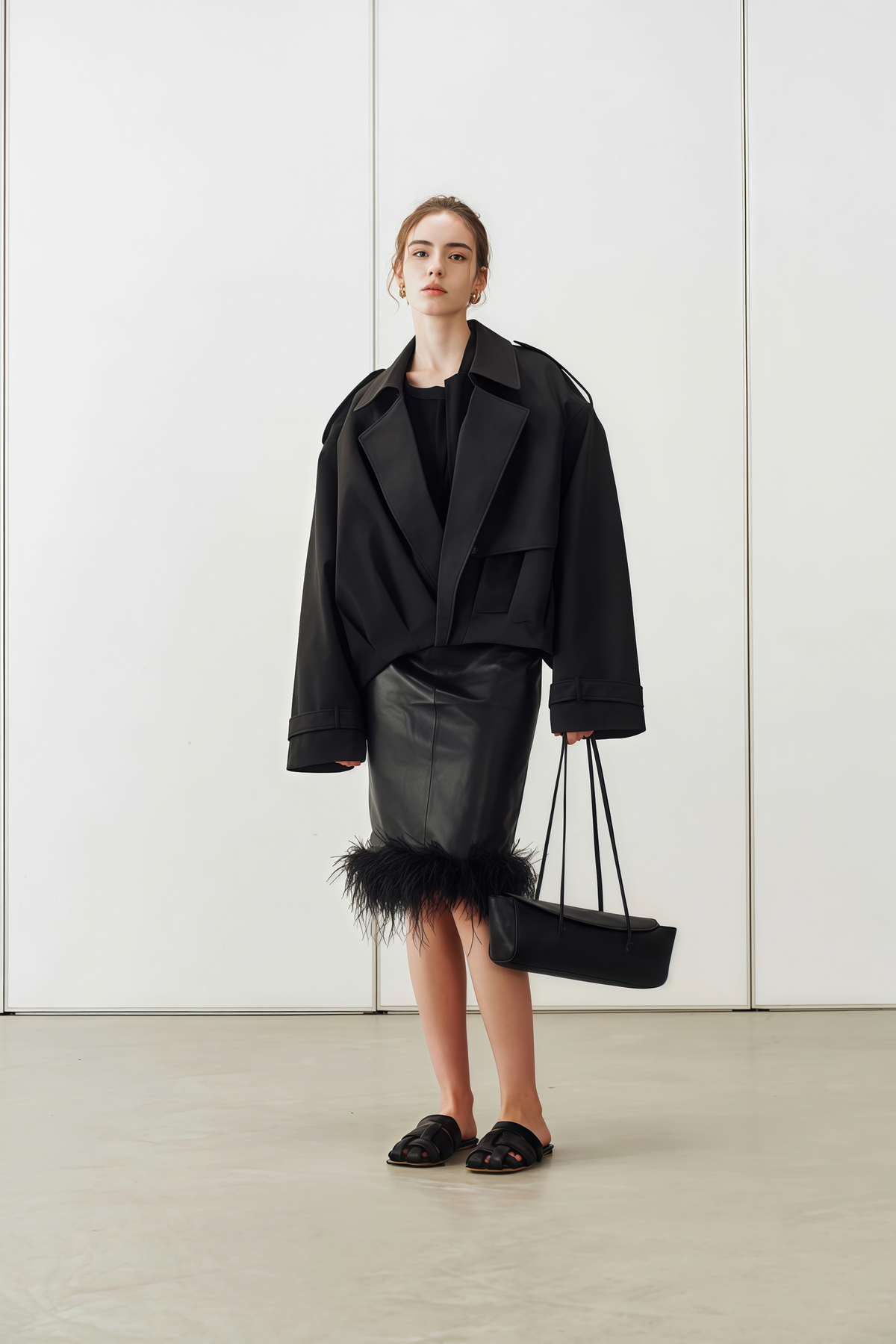 Ariane Black Pleated Short Trench Coat