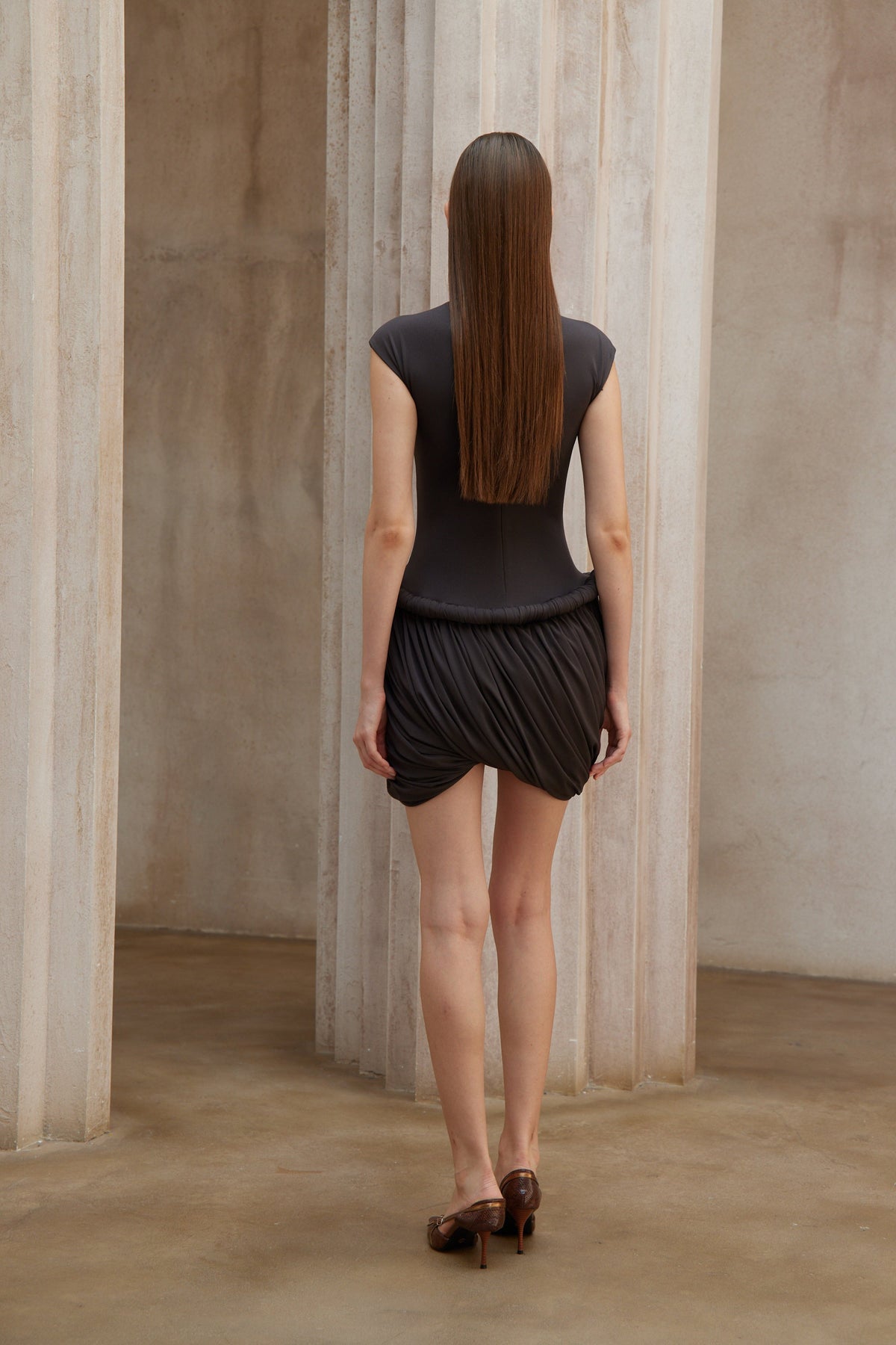 Fleur Grey Ruched Bubble Hem Mini Dress (Final Sale)