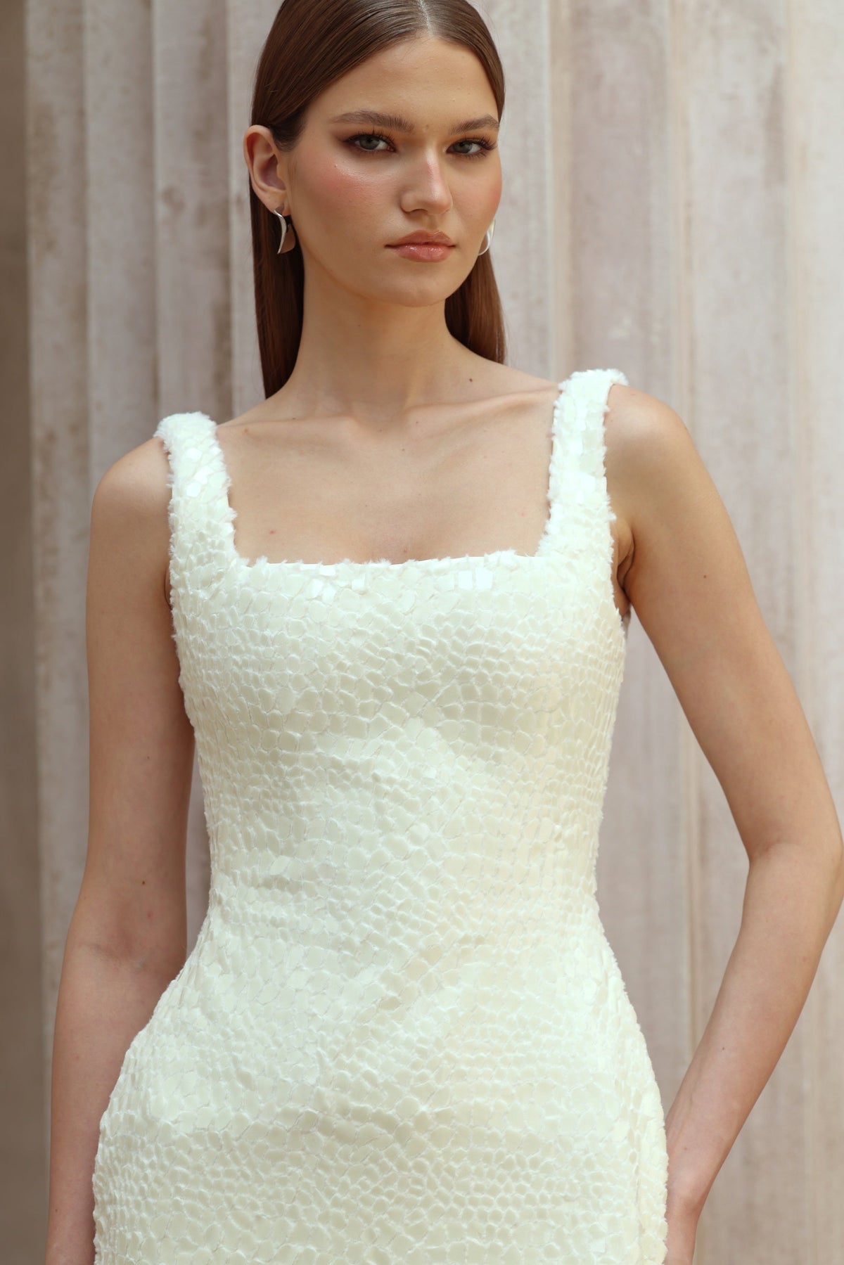 Angèle White Furry Snake Mini Bodycon Dress