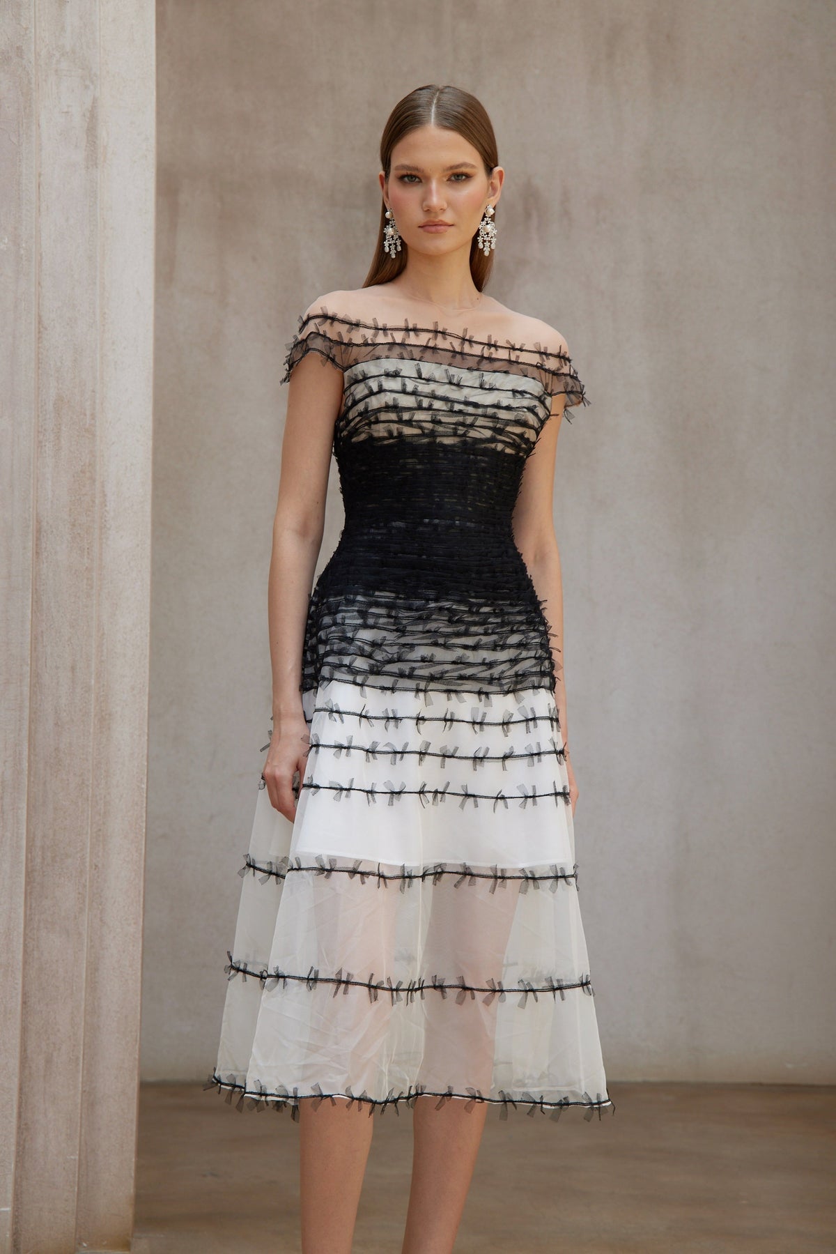 Eléonore Color Block Tulle Midi Dress (Final Sale-US Only)