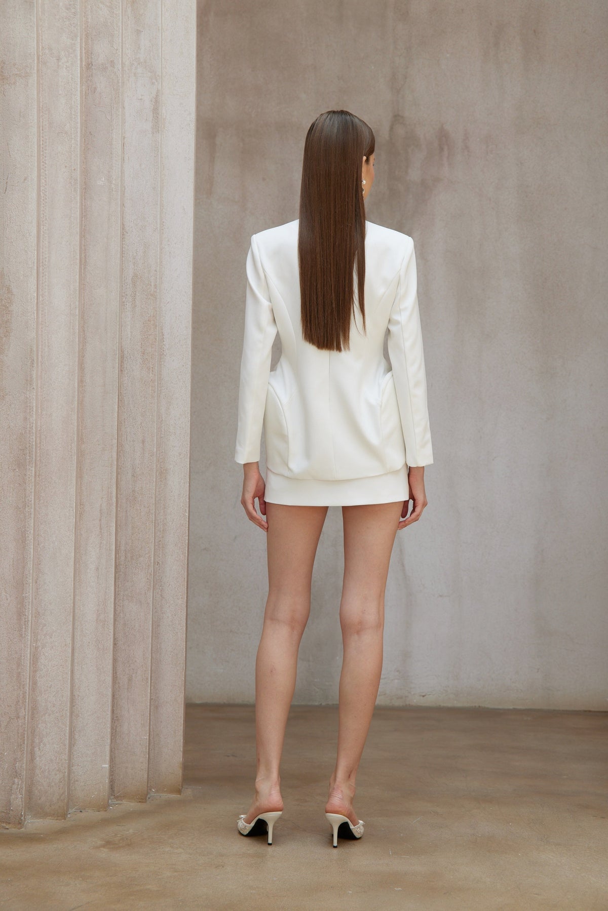 Adriana White Barrel Design Jacket & Skirt Set (Final Sale-US Only)