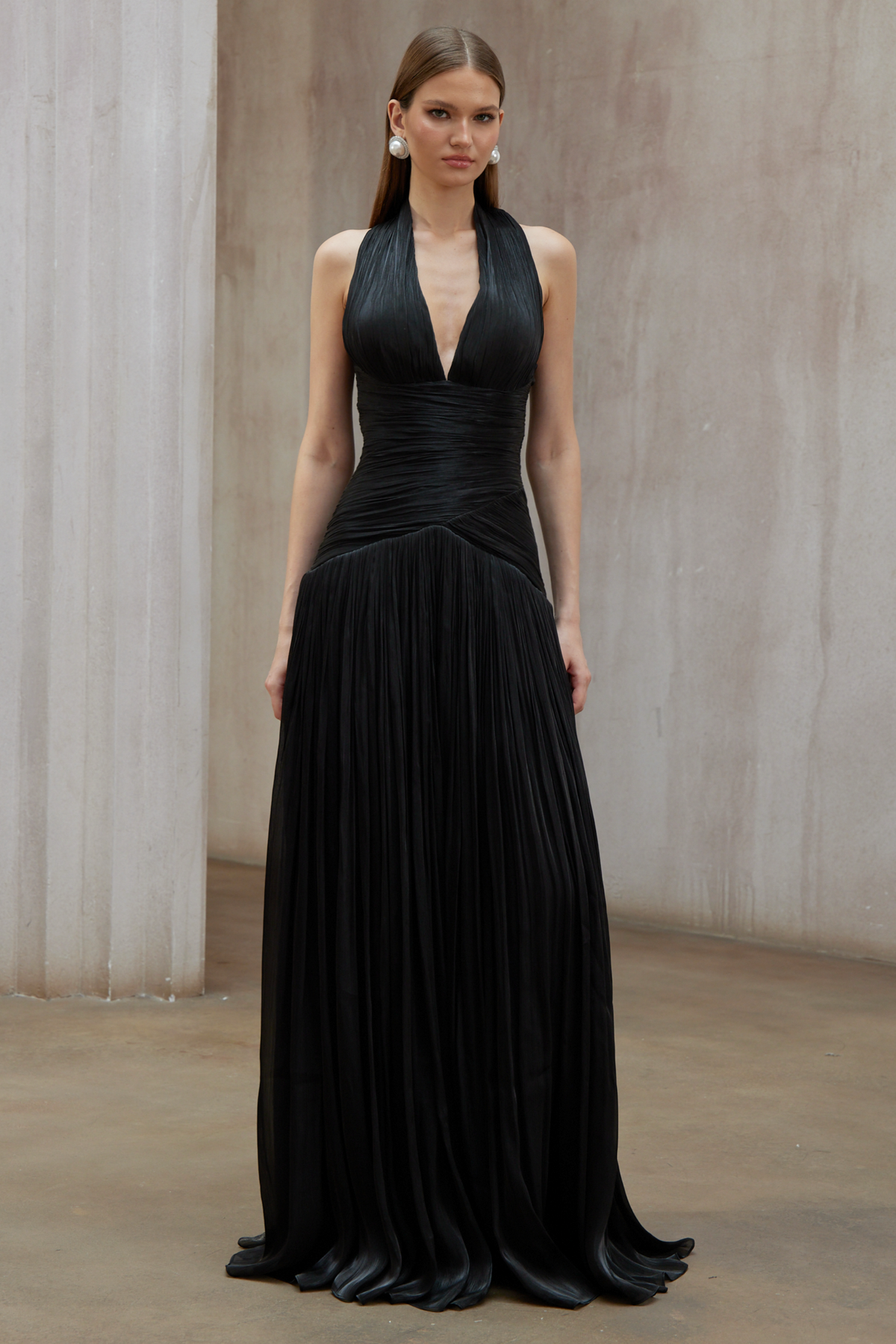 Uranie Black Gathered Maxi Dress