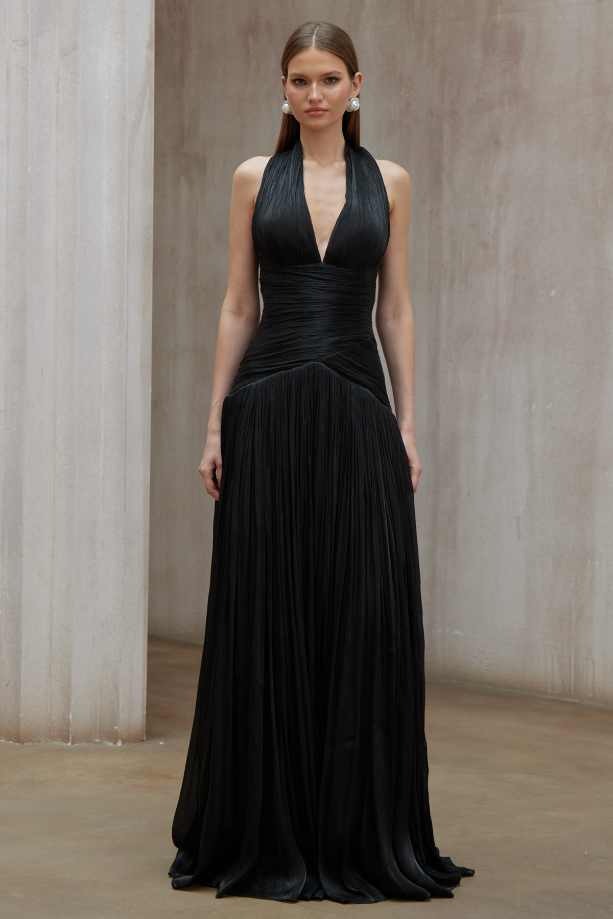 Uranie Black Gathered Maxi Dress (Final Sale-US Only)