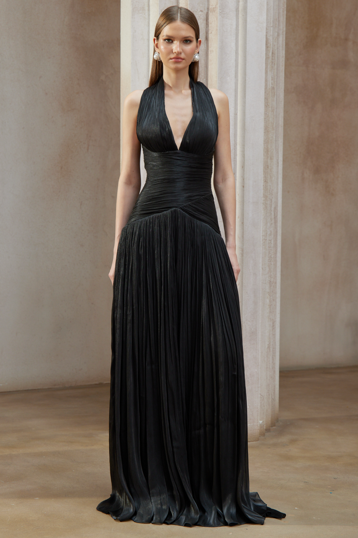 Uranie Black Gathered Maxi Dress (Final Sale-US Only)