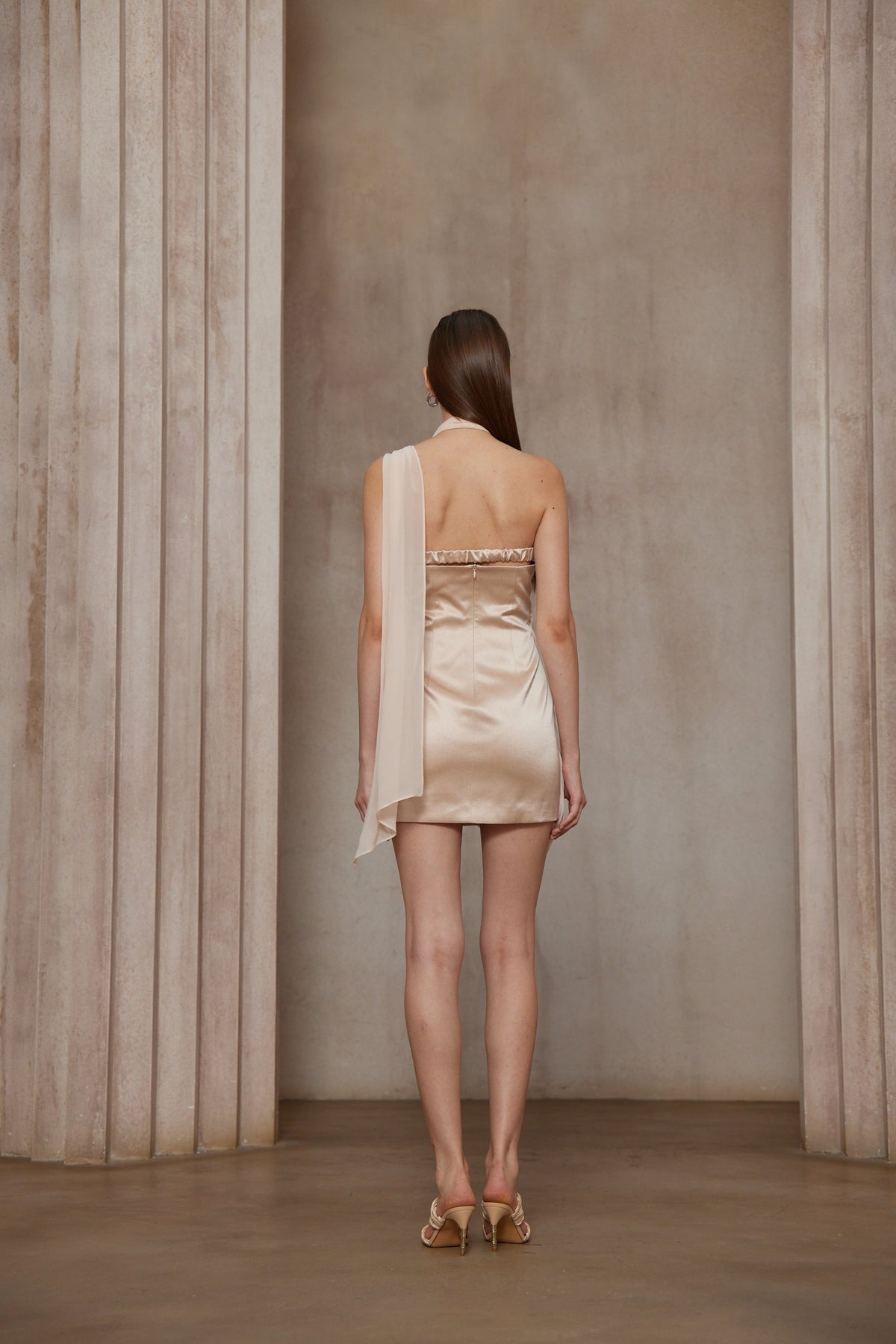 Amber Light Pink Asymmetrical Draped Chiffon Mini Dress (Final Sale)