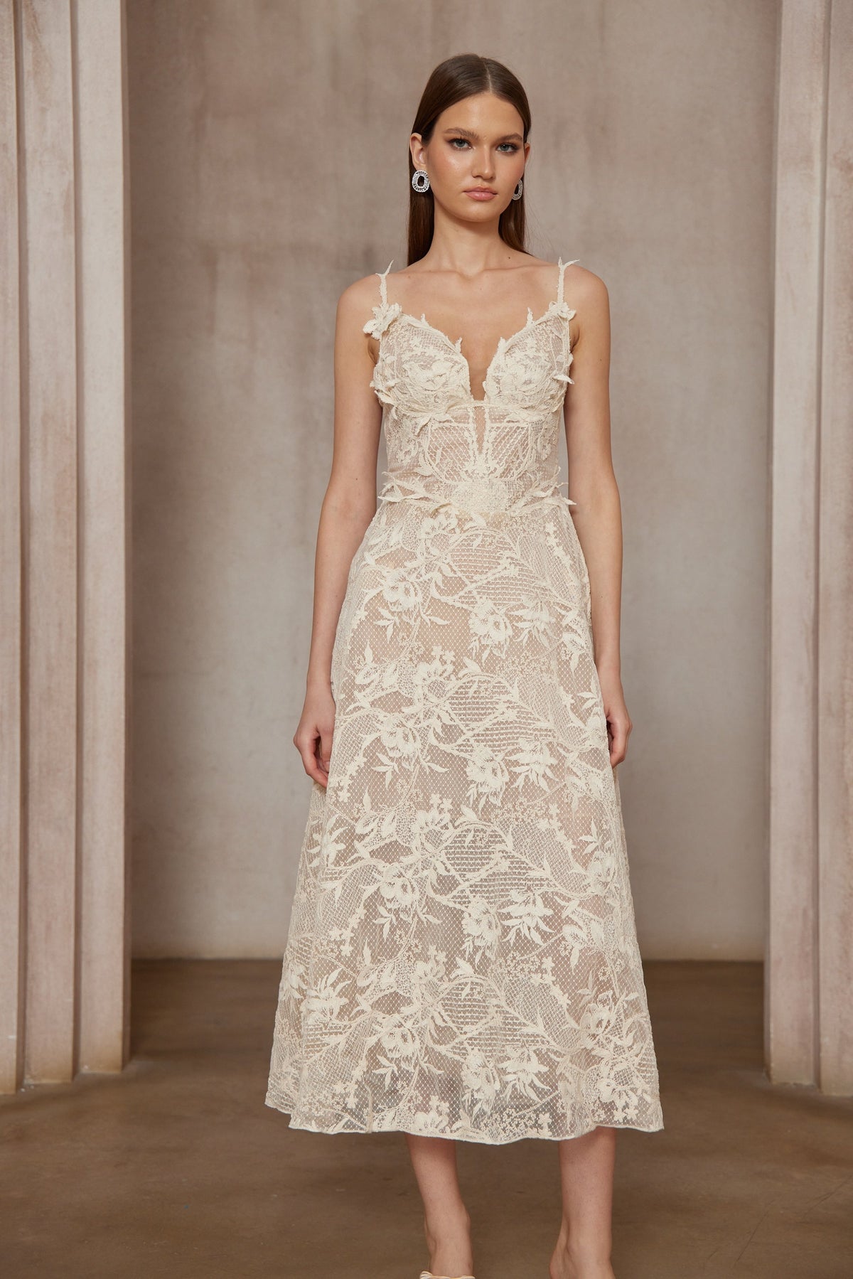 Amber White Sleeveless Floral Lace Midi Dress(Final Sale-US Only)