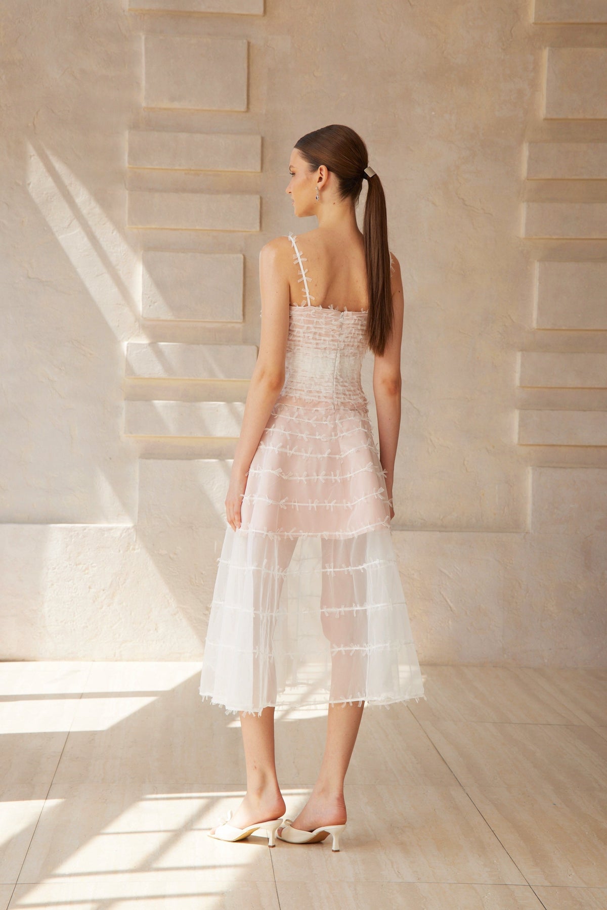 Eléonore White Creased Tulle Midi Dress (Final Sale-US Only)