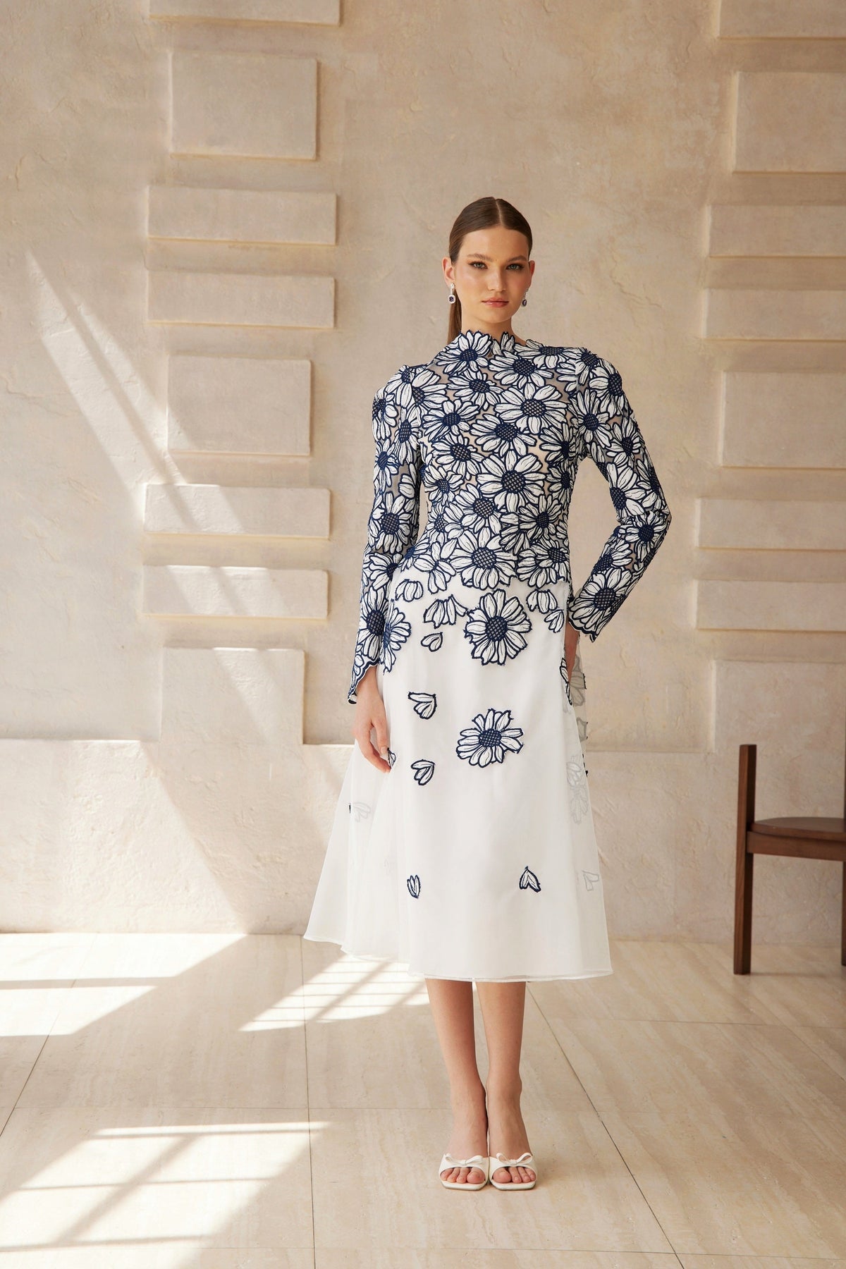 Caméo Blue Floral Embroidered Tulle Midi Dress (Final Sale-US Only)
