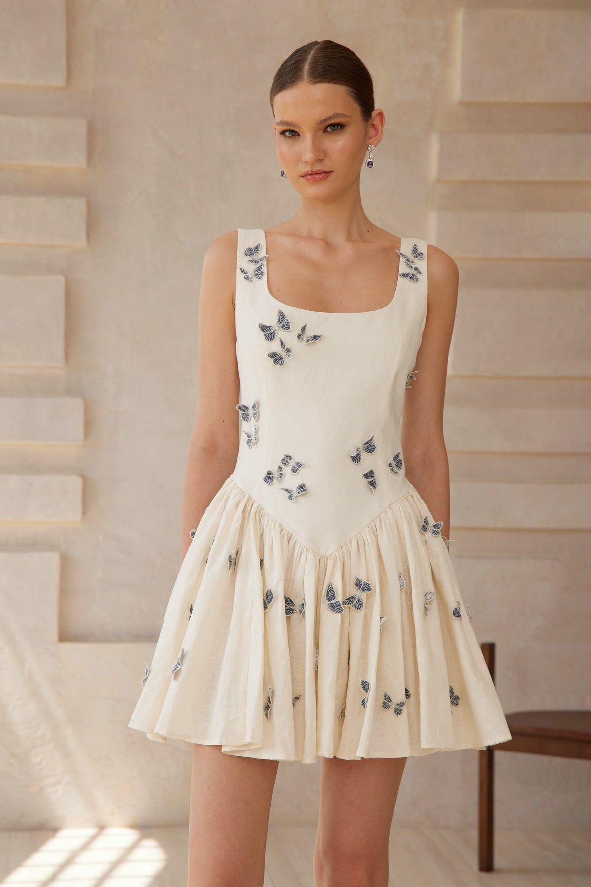 Ophélie White Butterfly Embroidered Mini Dress
