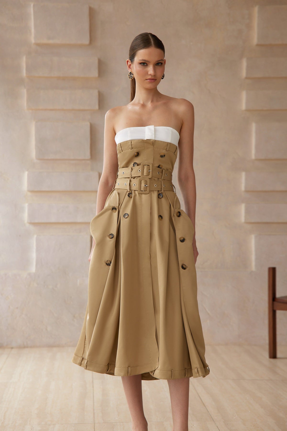 Alba Khaki Trench Style Midi Dress (Final Sale-US Only)