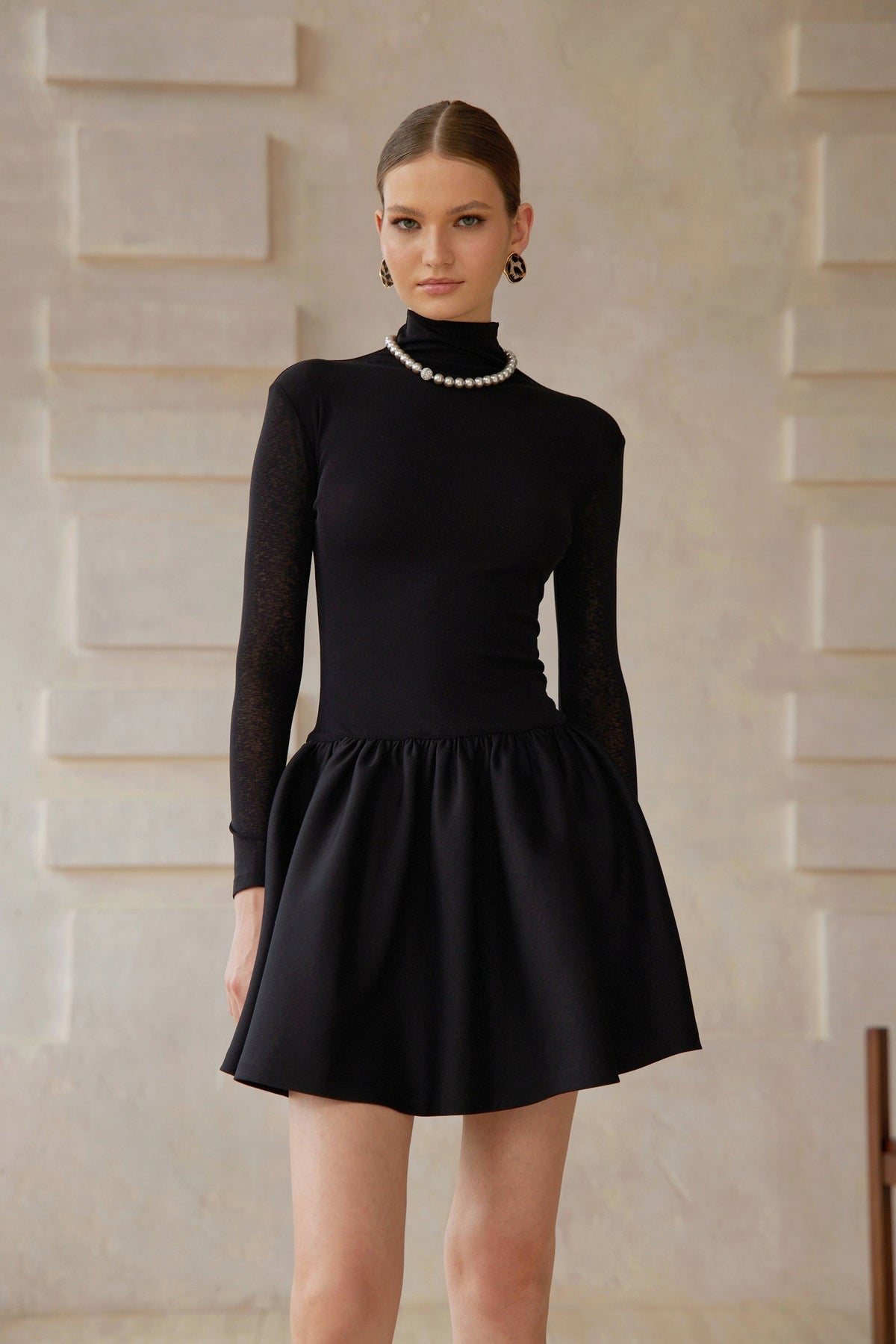 Ariane Black Knit Panel Mini Dress