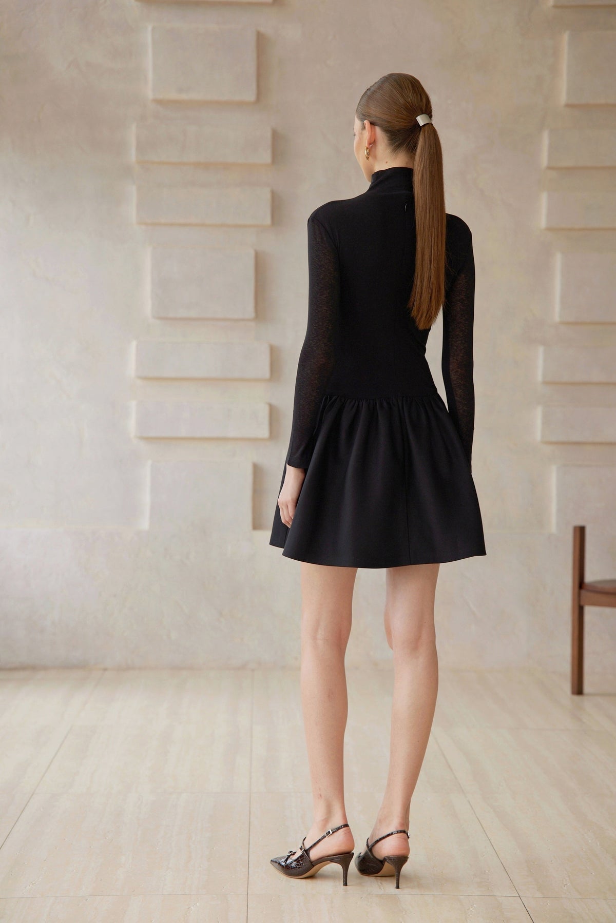 Ariane Black Knit Panel Mini Dress