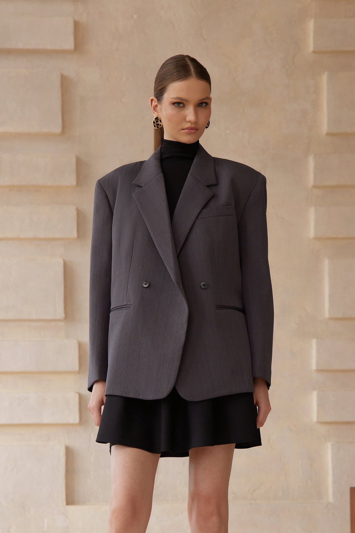 Eléonore Grey Double-Breasted Oversize Blazer