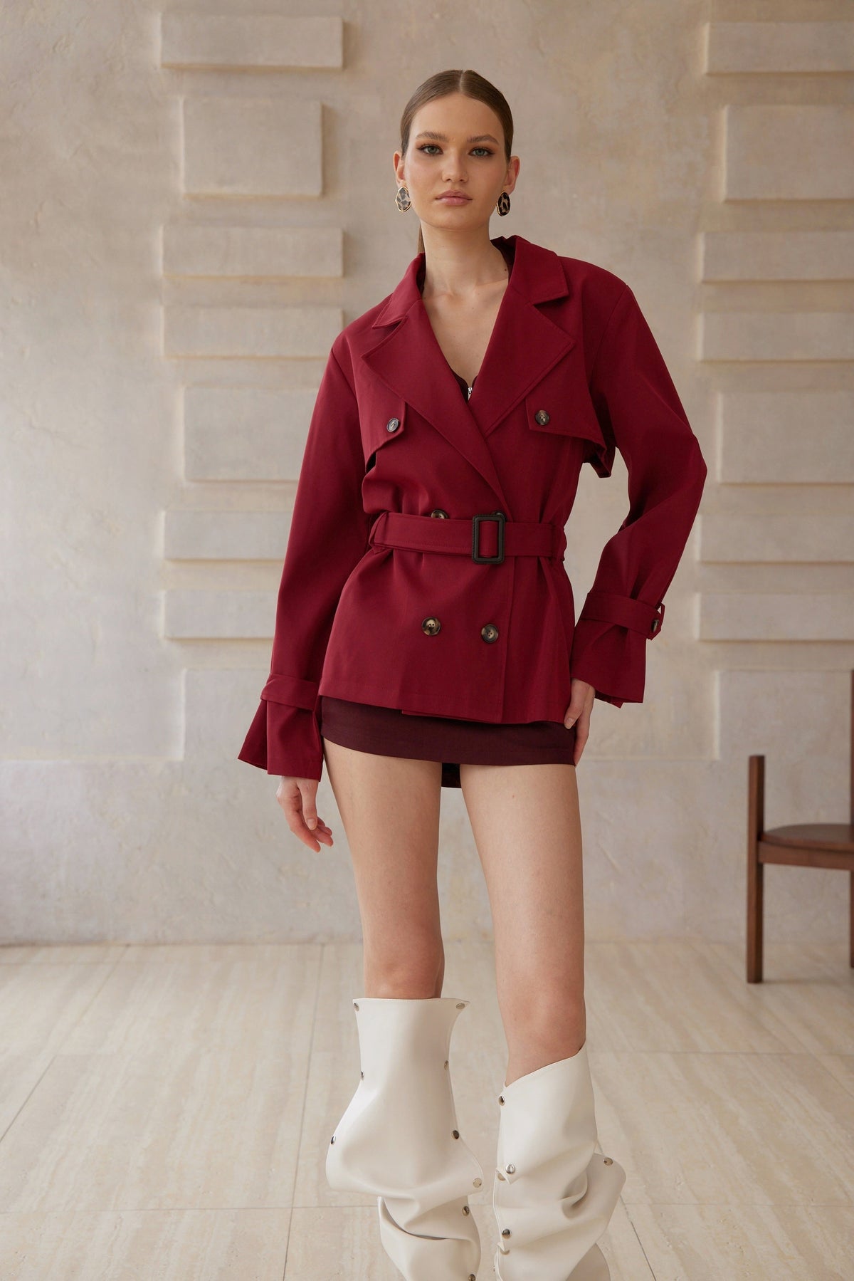 Martine Red Double-Breasted Trench Coat