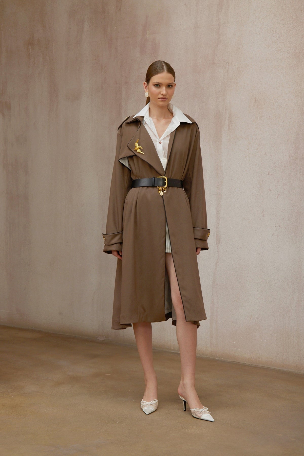 Wanda Brown Belted Long Trench Coat