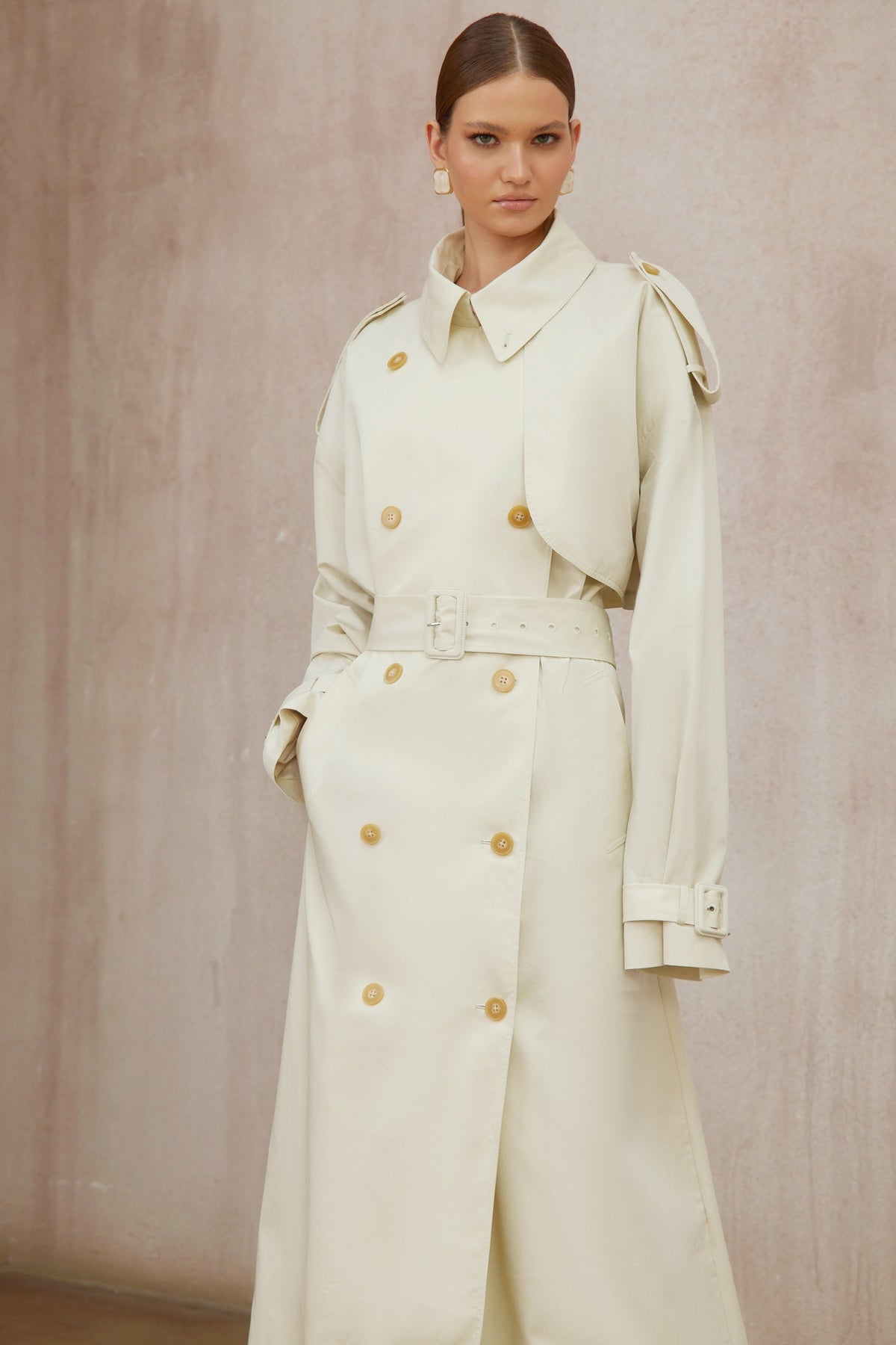 Bruyère White Double-Breasted Long Trench Coat