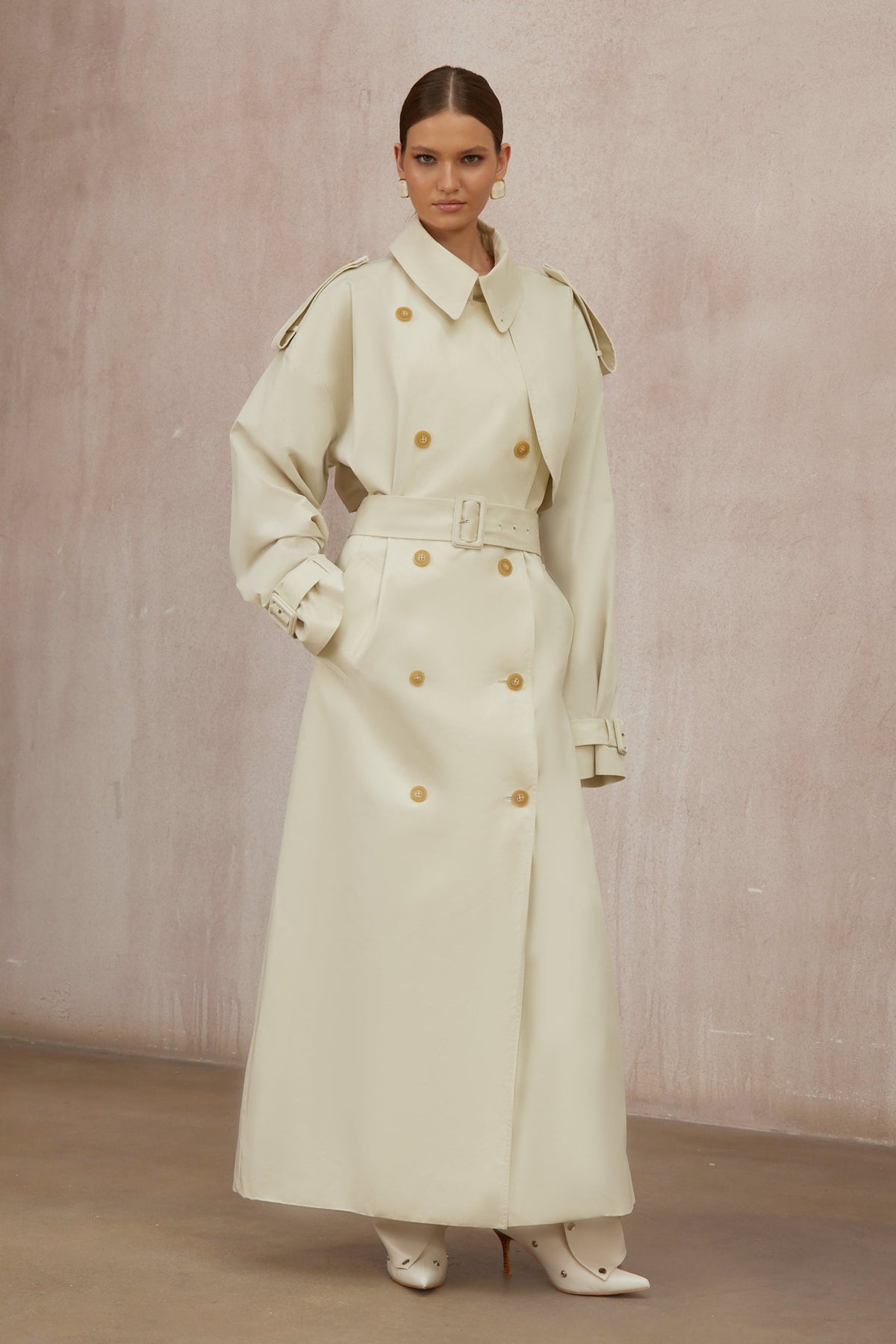 Bruyère White Double-Breasted Long Trench Coat