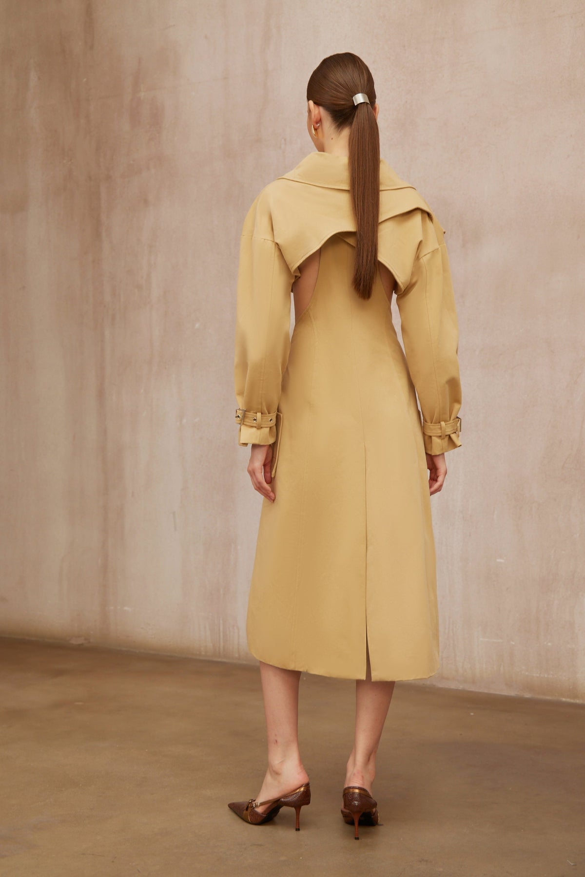 Pilar Neutral Cut Out Belted Long Trench Coat (Final Sale-US Only)