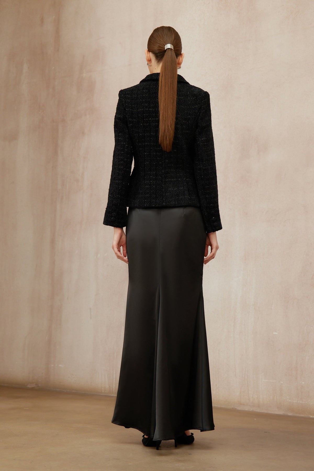 Ariadna Black Tweed Jacket & Satin Skirt Set