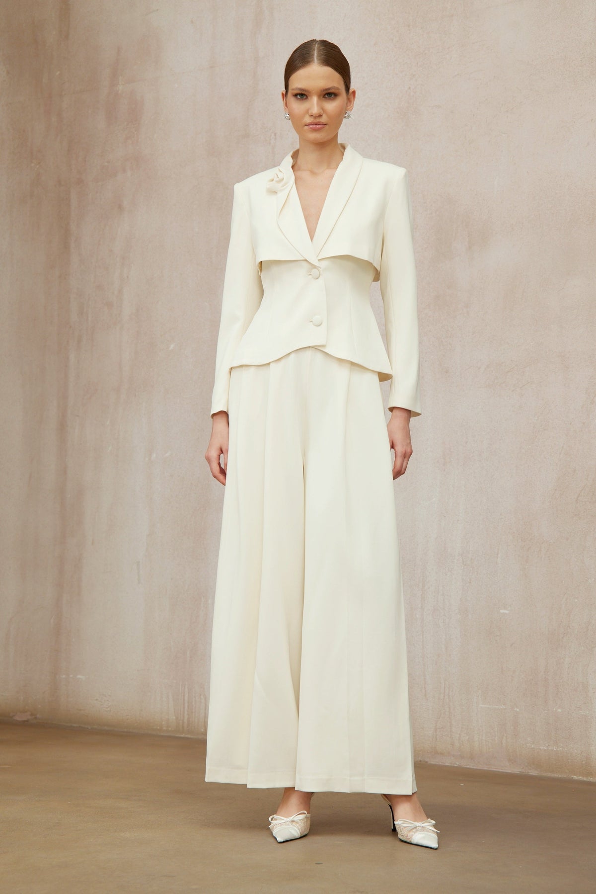 Teresa Neutral 3D Petal Blazer & Trousers Set
