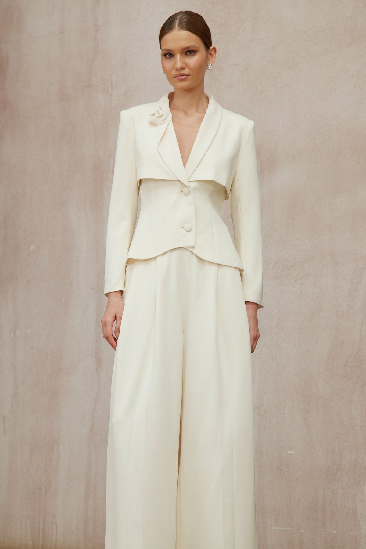Teresa Neutral 3D Petal Blazer & Trousers Set