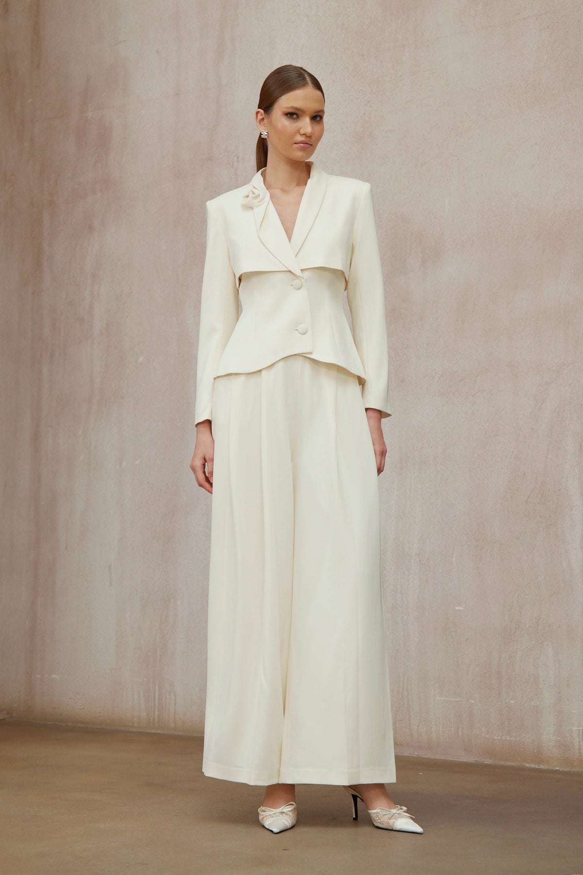 Teresa Neutral 3D Petal Blazer & Trousers Set