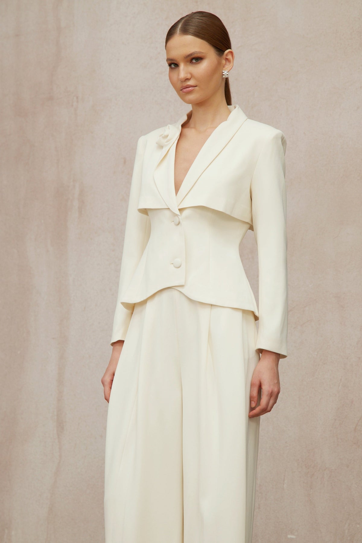 Teresa Neutral 3D Petal Blazer & Trousers Set