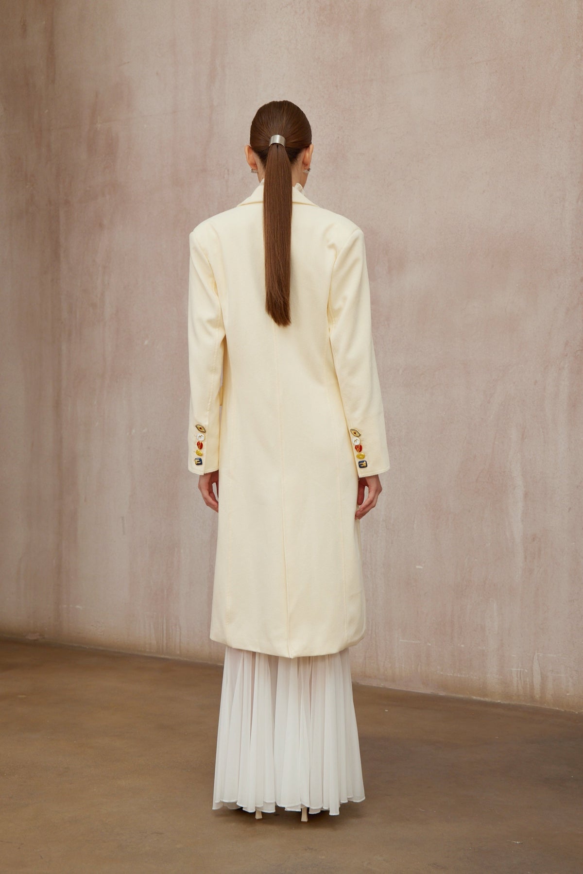 Alexa White Embroidered Double-Breasted Overcoat - Off white